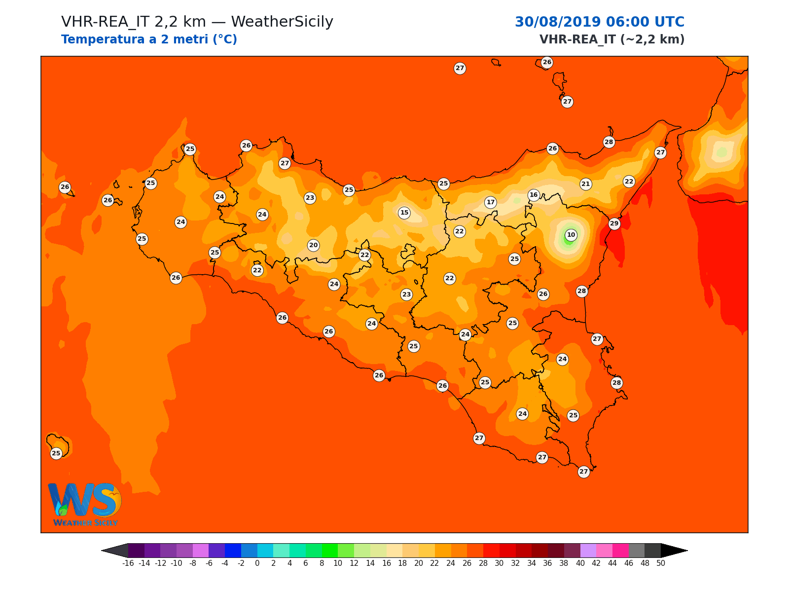 Temperatura a 2 metri · 2019083006