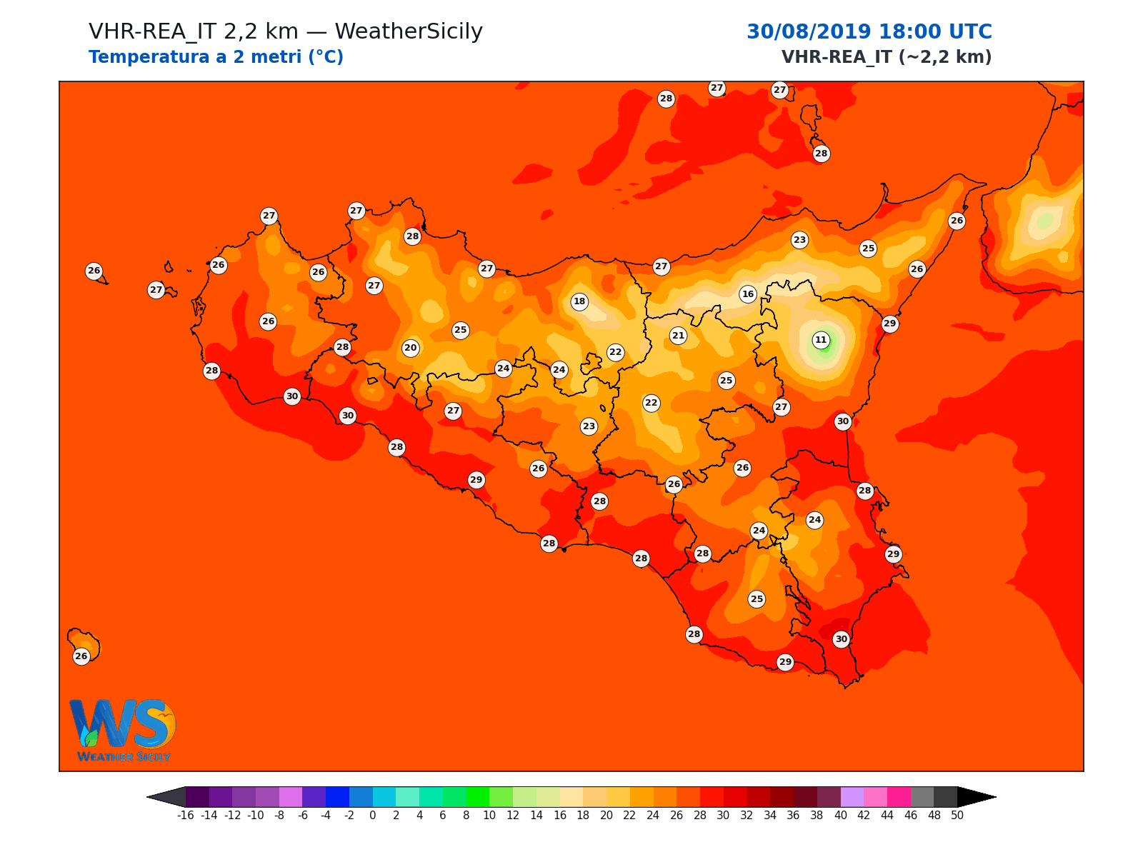 Temperatura a 2 metri · 2019083018