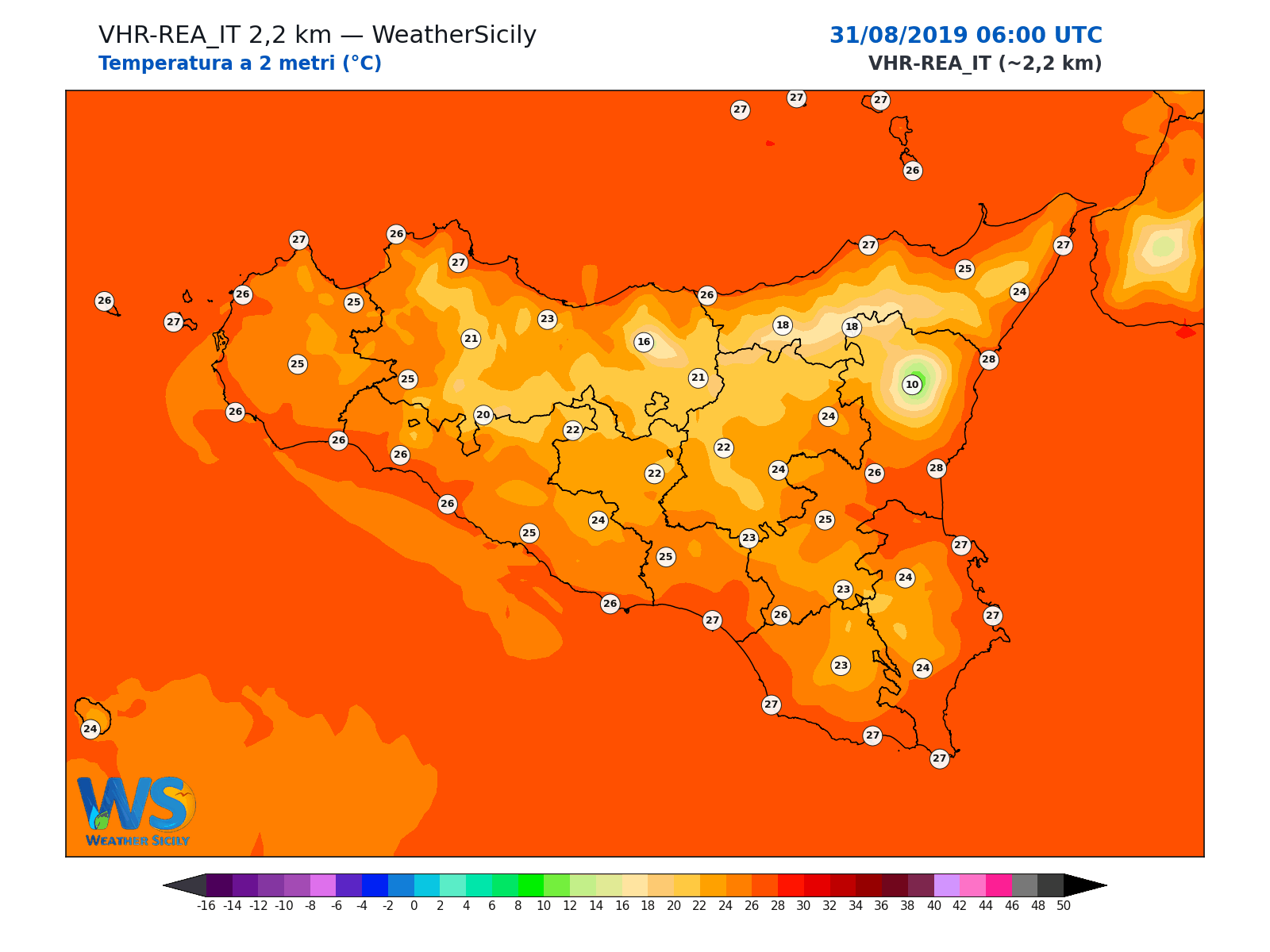 Temperatura a 2 metri · 2019083106