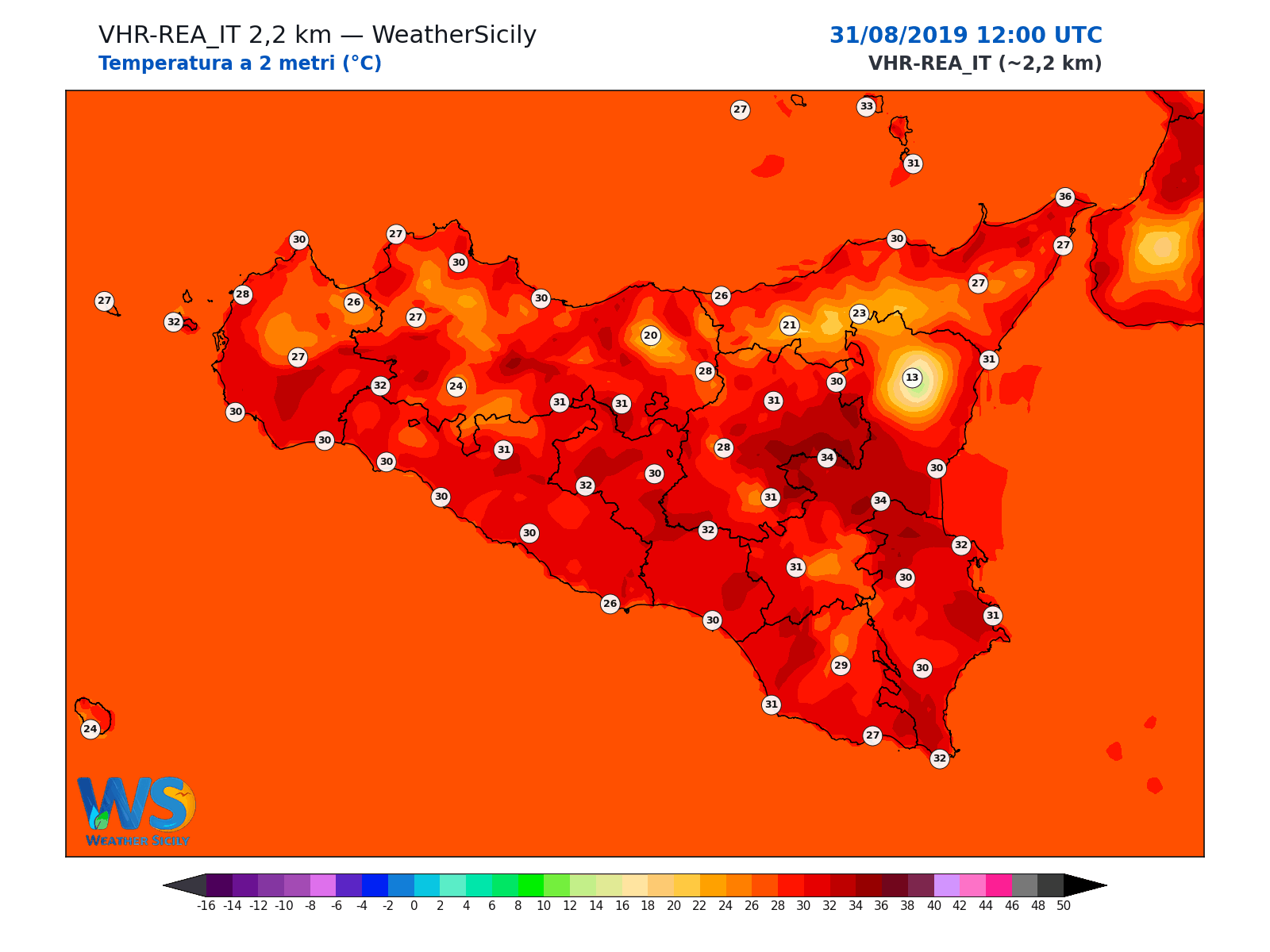 Temperatura a 2 metri · 2019083112