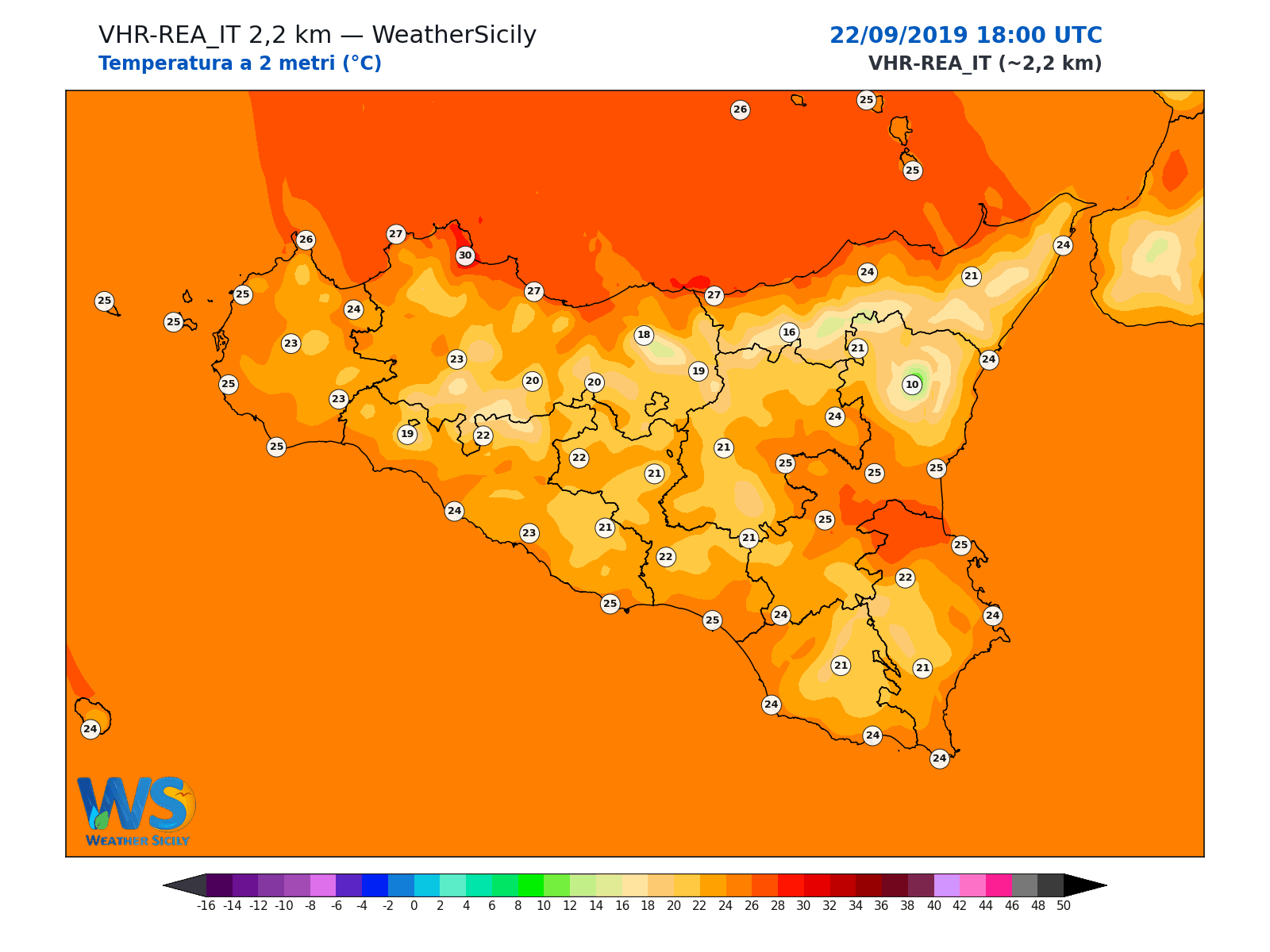Temperatura a 2 metri · 2019092218