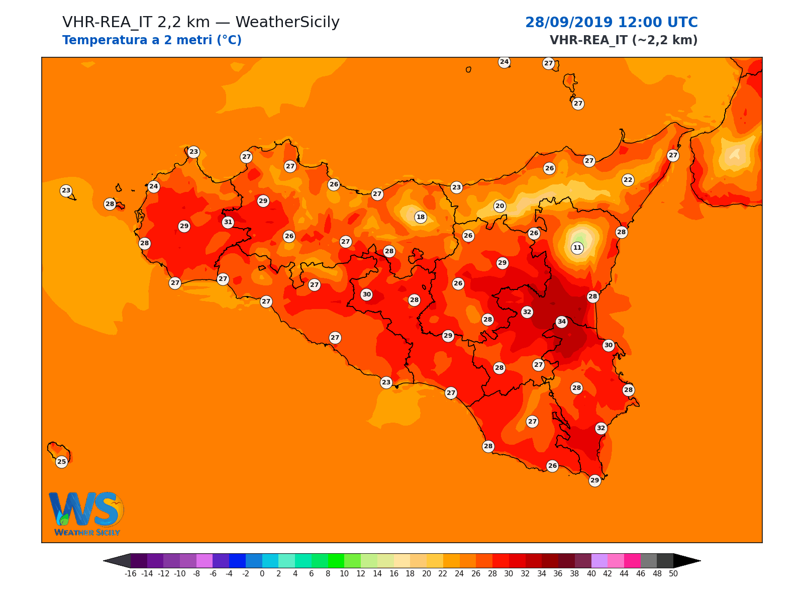 Temperatura a 2 metri · 2019092812