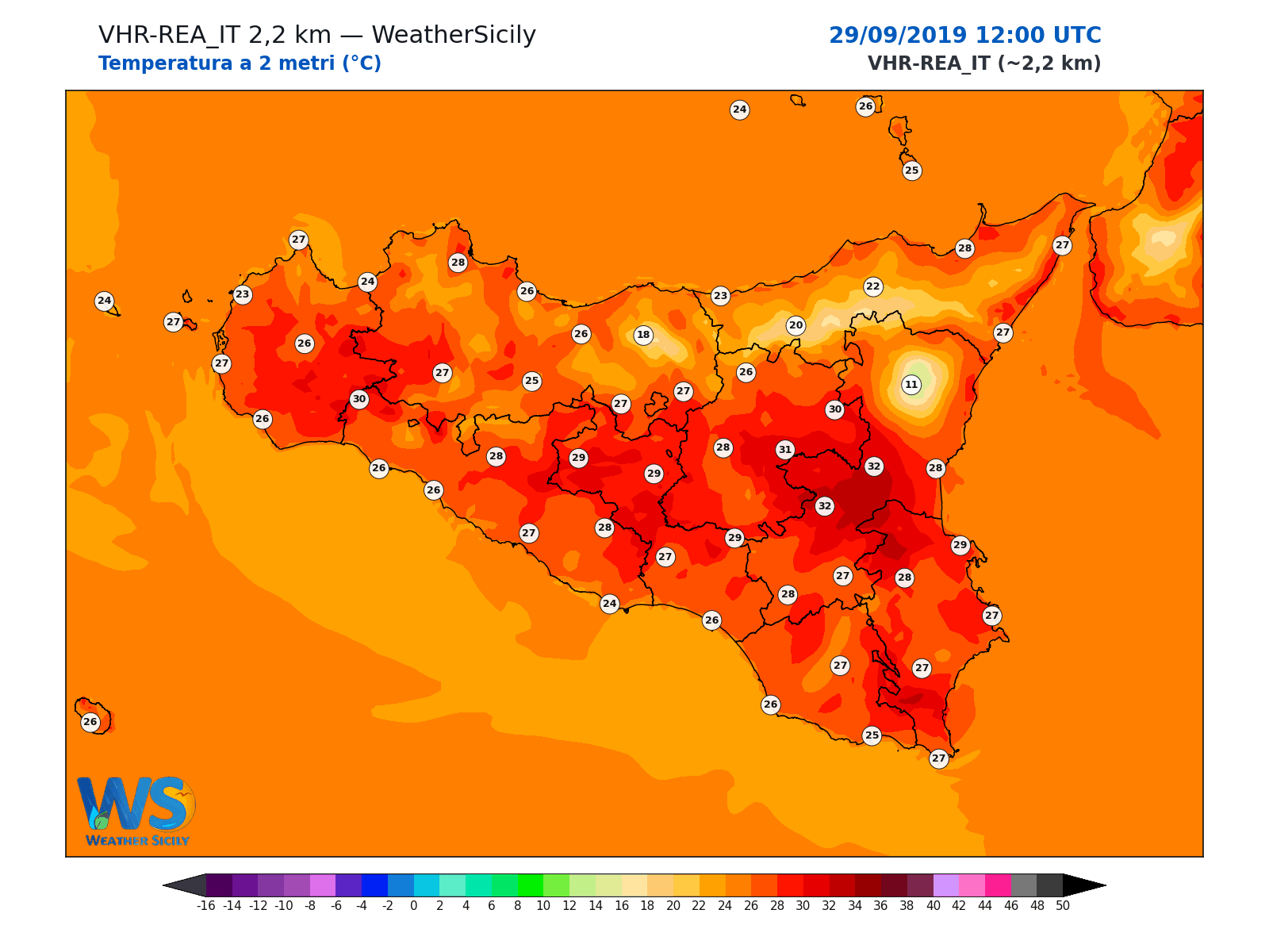 Temperatura a 2 metri · 2019092912