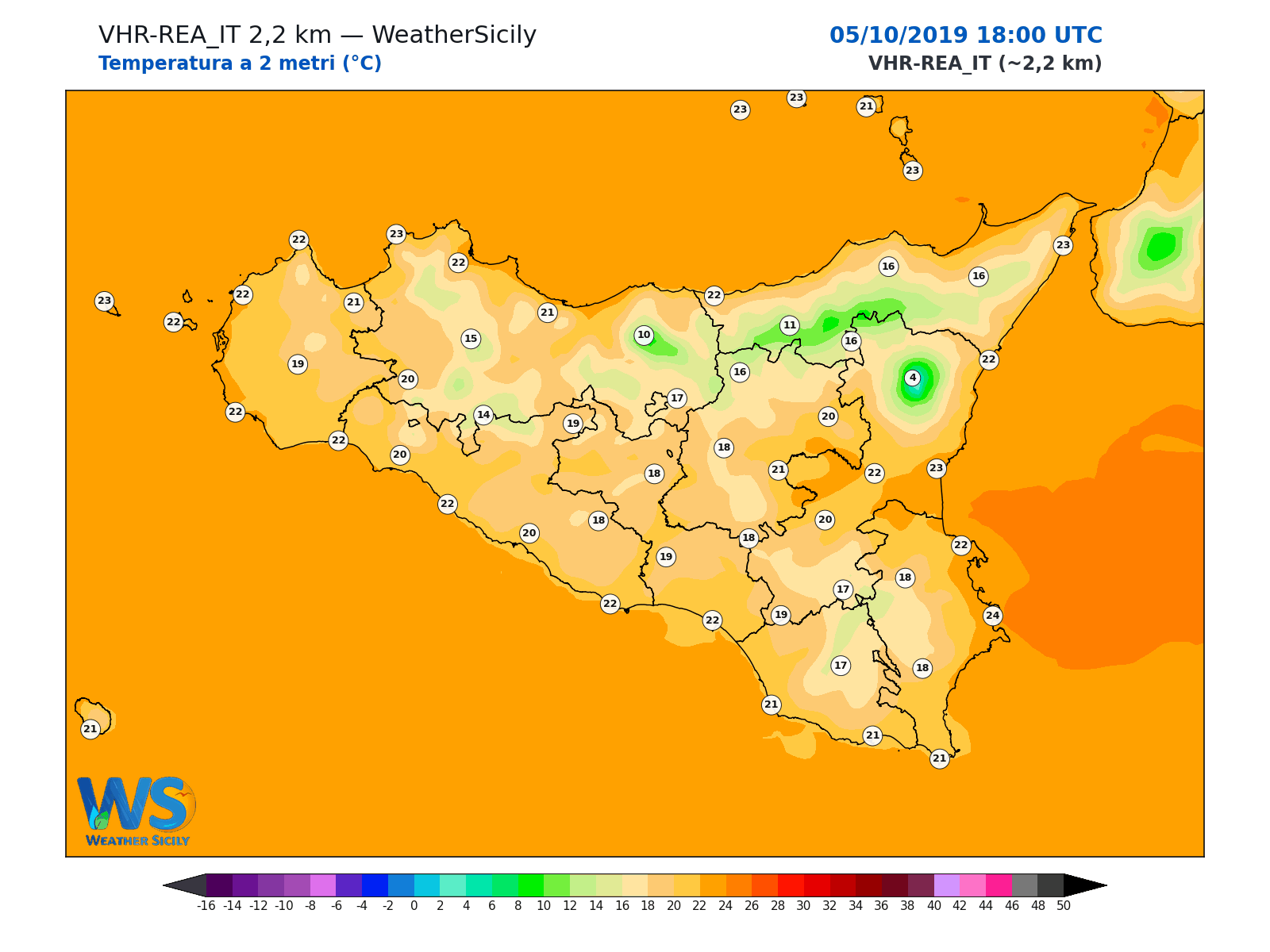 Temperatura a 2 metri · 2019100518