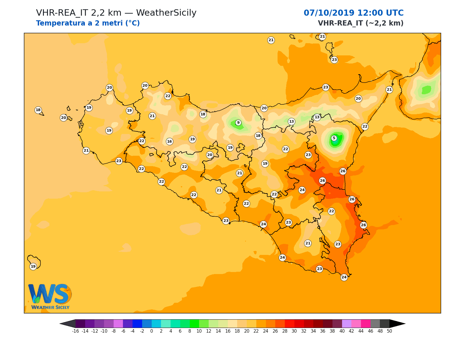 Temperatura a 2 metri · 2019100712