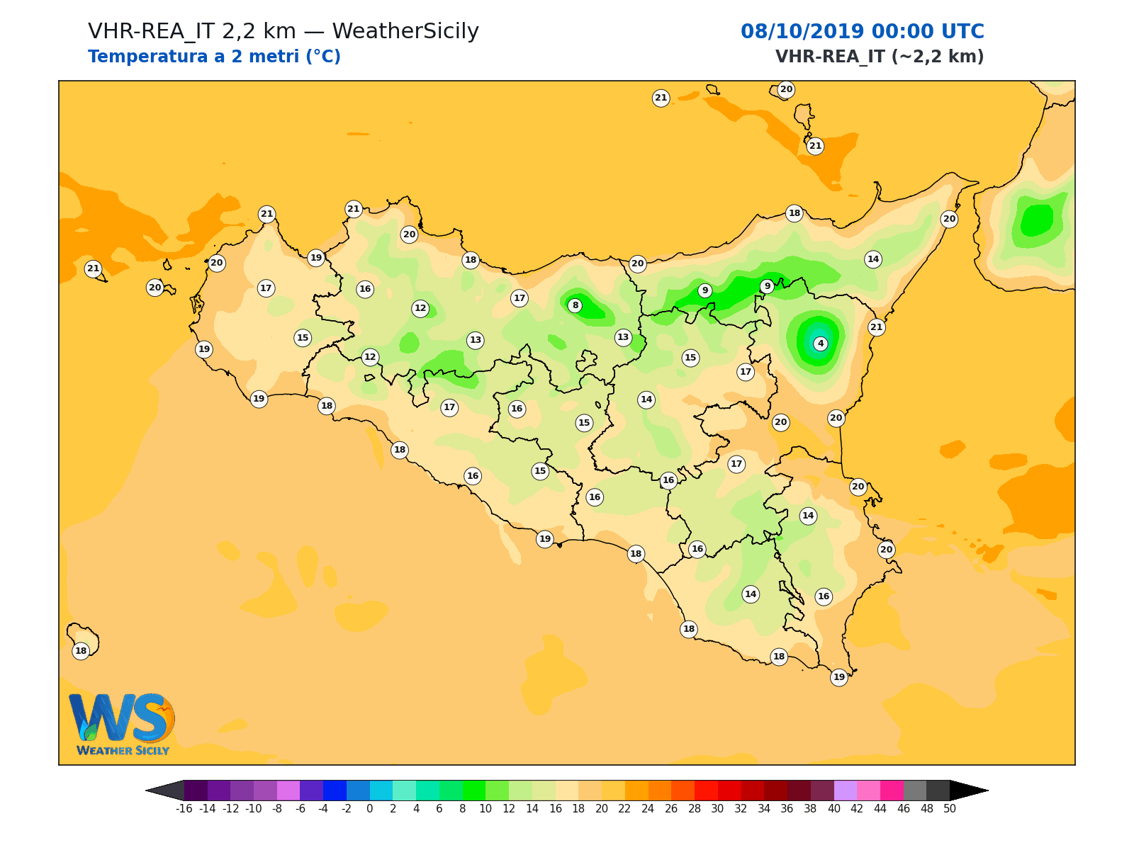 Temperatura a 2 metri · 2019100800