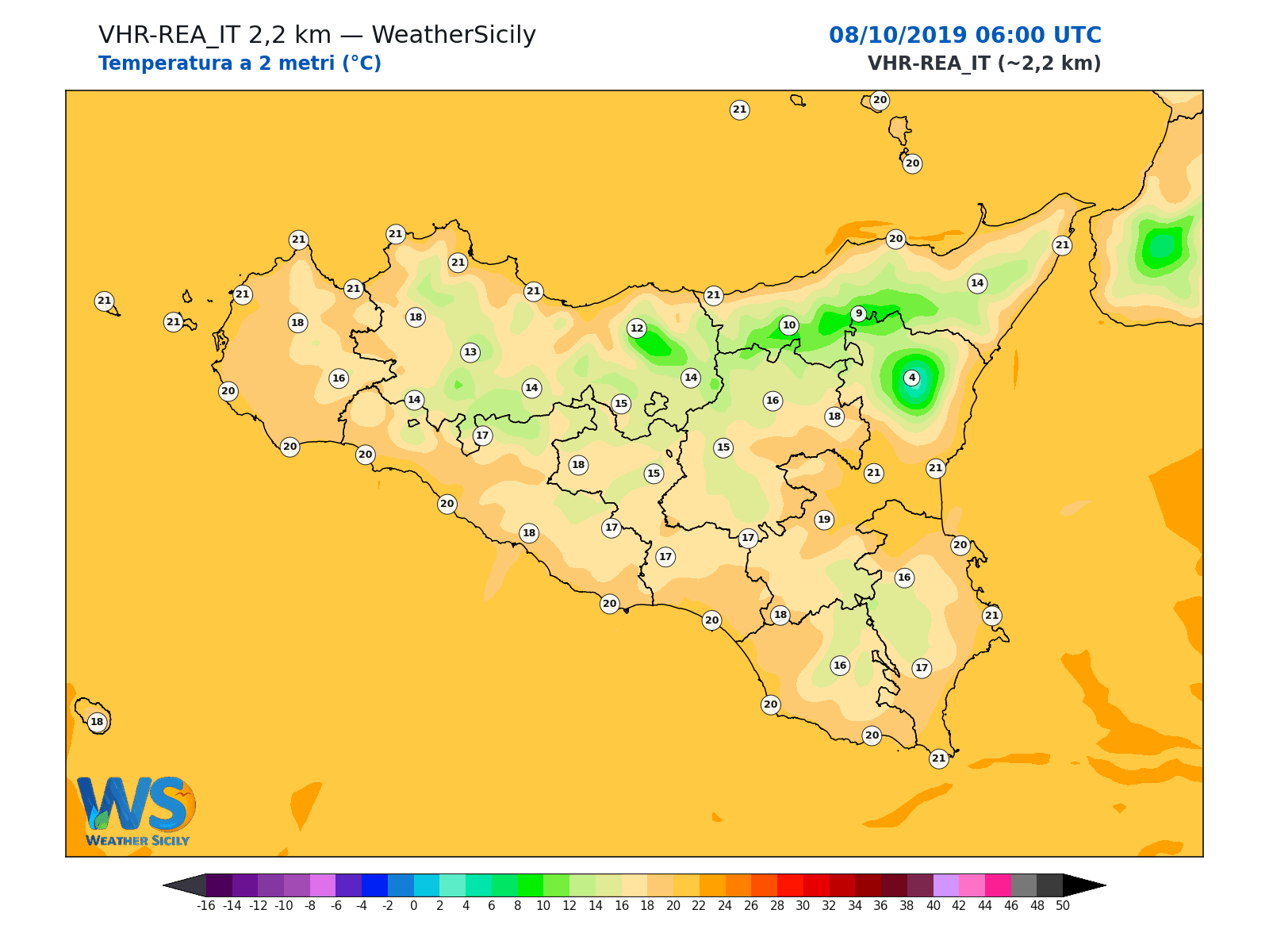 Temperatura a 2 metri · 2019100806