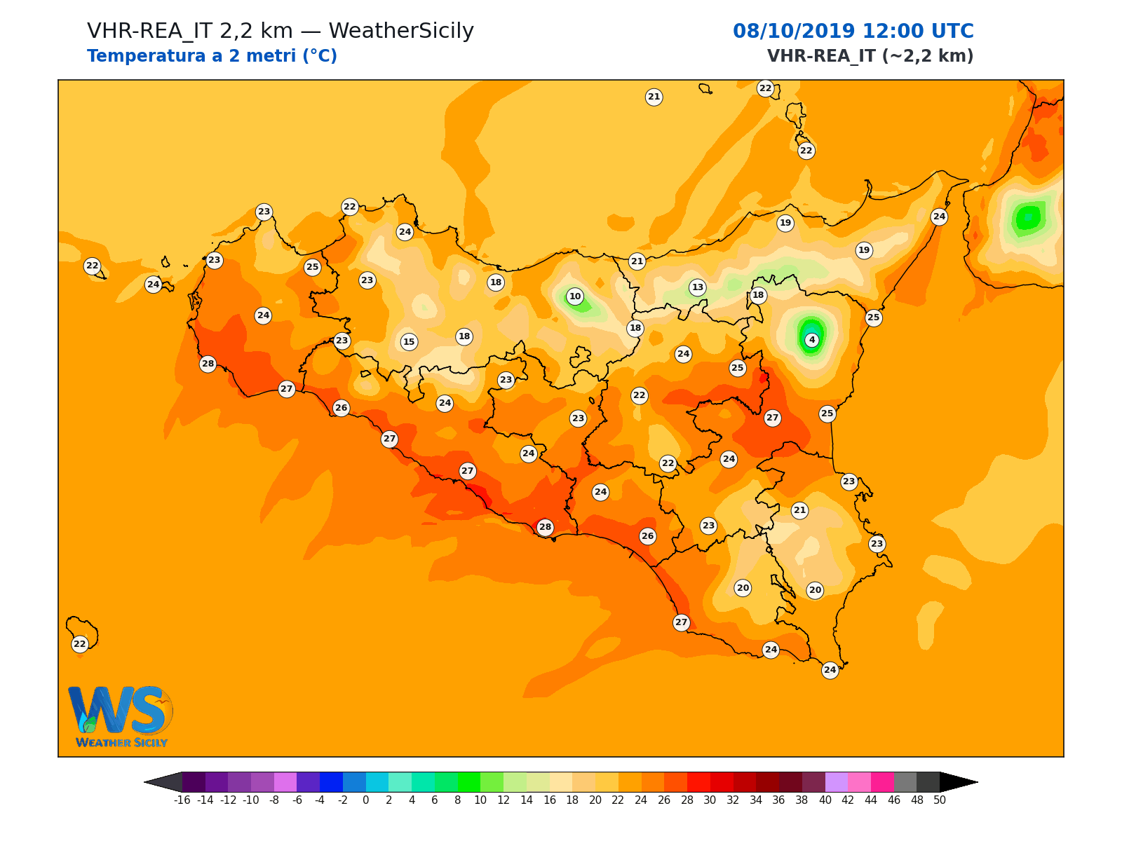 Temperatura a 2 metri · 2019100812