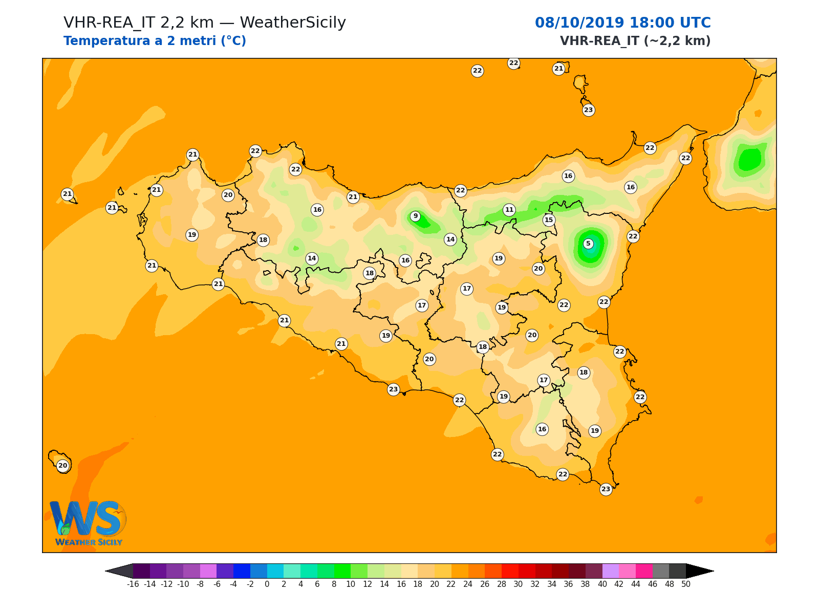 Temperatura a 2 metri · 2019100818