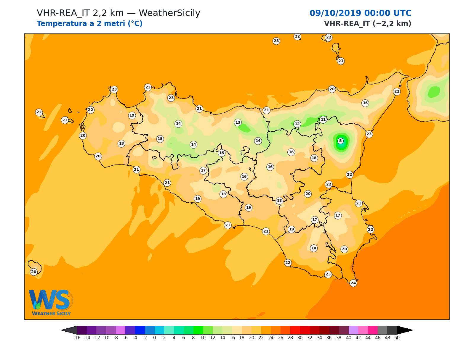 Temperatura a 2 metri · 2019100900