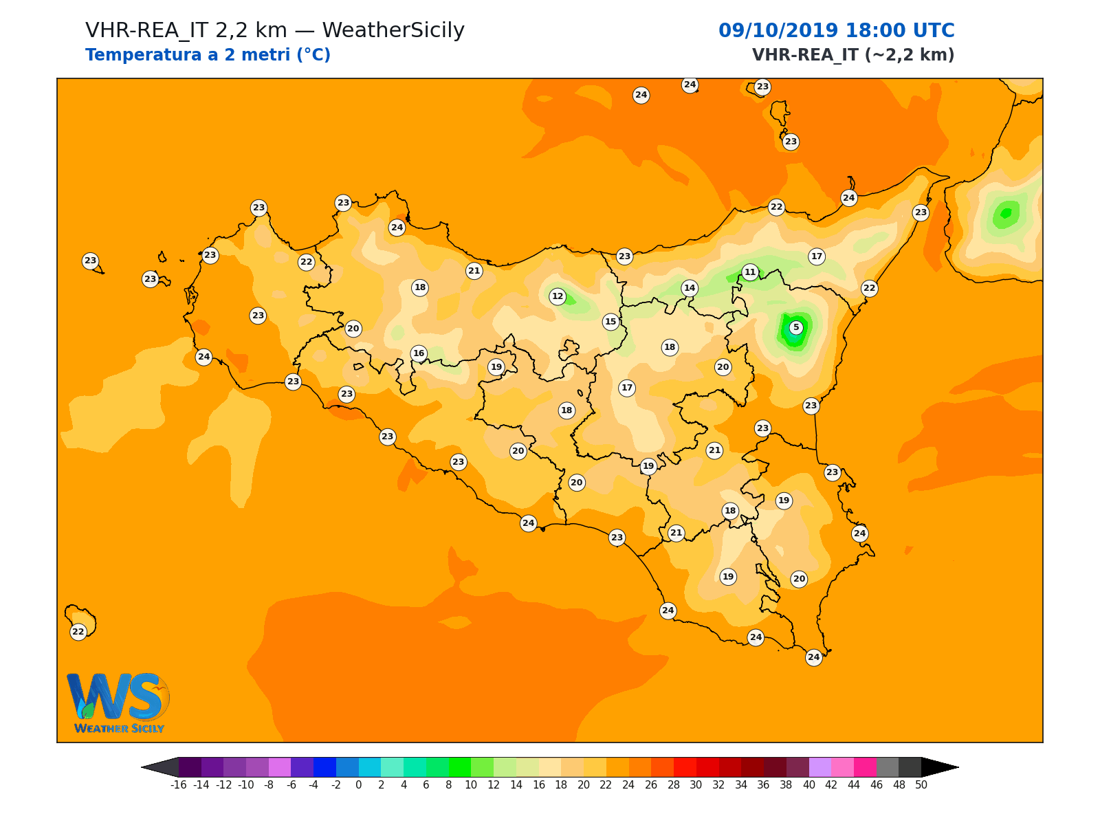 Temperatura a 2 metri · 2019100918