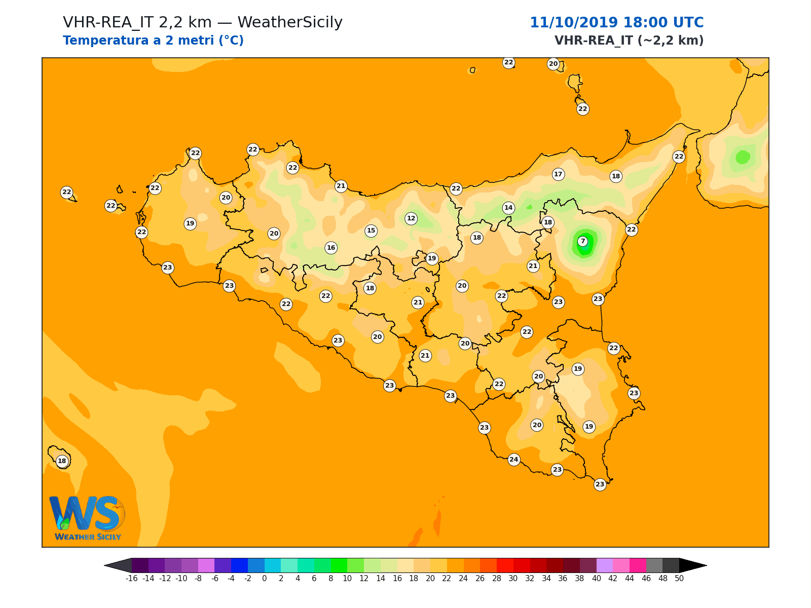 Temperatura a 2 metri · 2019101118
