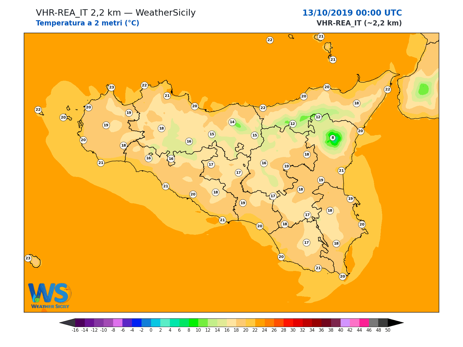 Temperatura a 2 metri · 2019101300