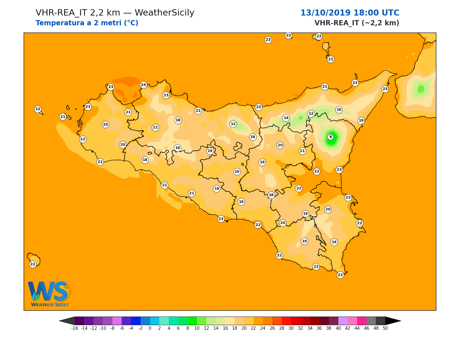Temperatura a 2 metri · 2019101318