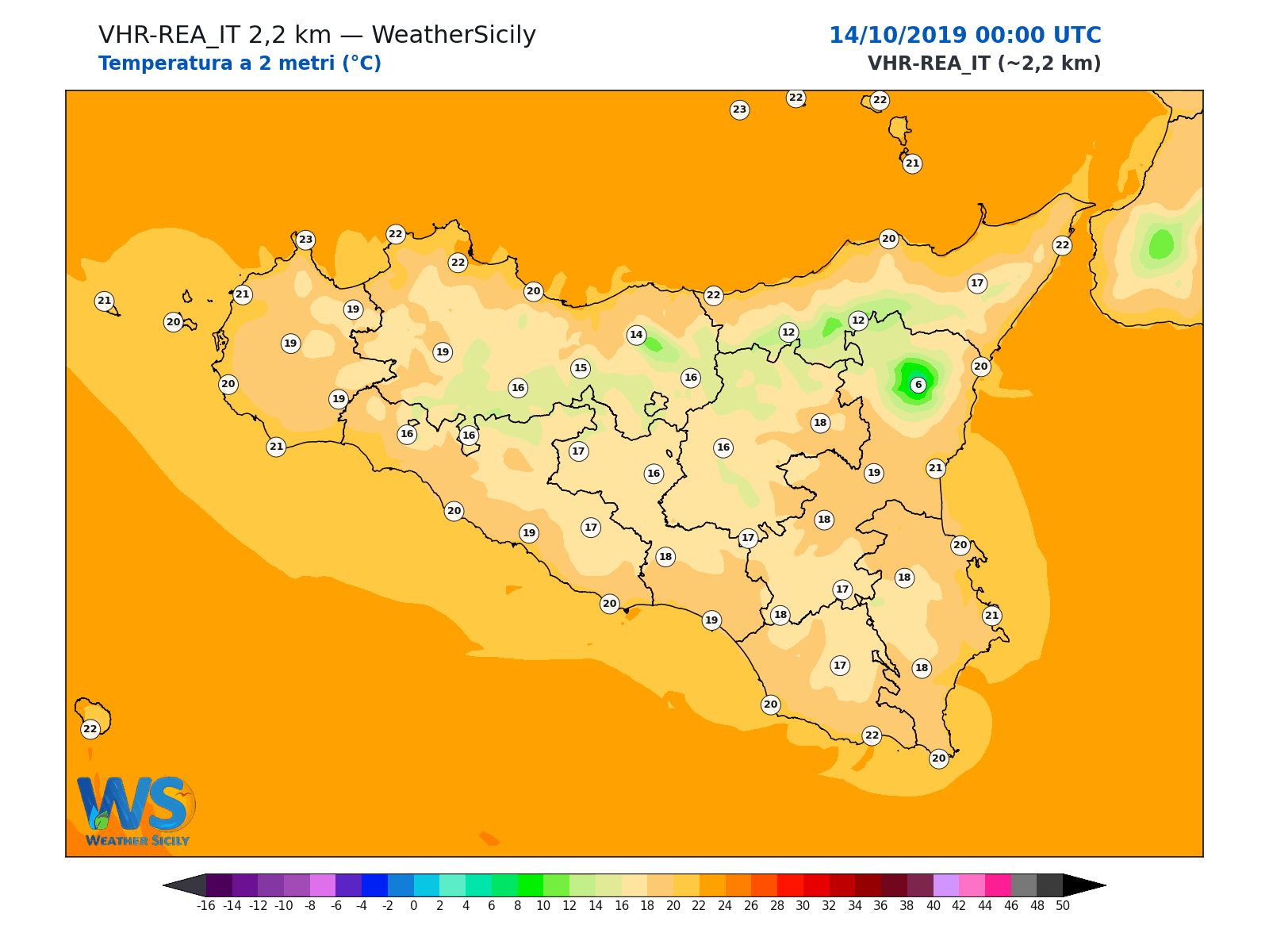 Temperatura a 2 metri · 2019101400