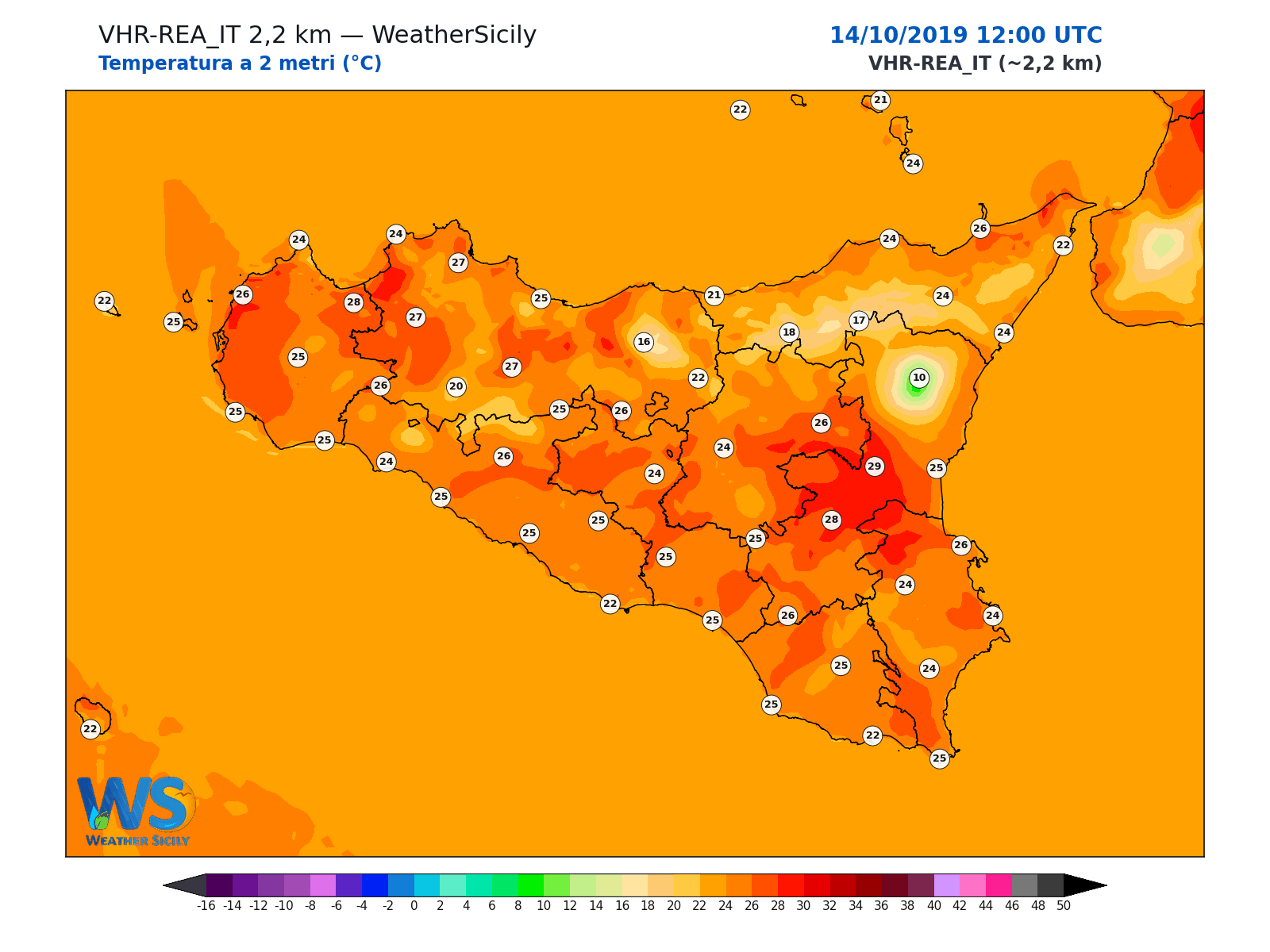 Temperatura a 2 metri · 2019101412