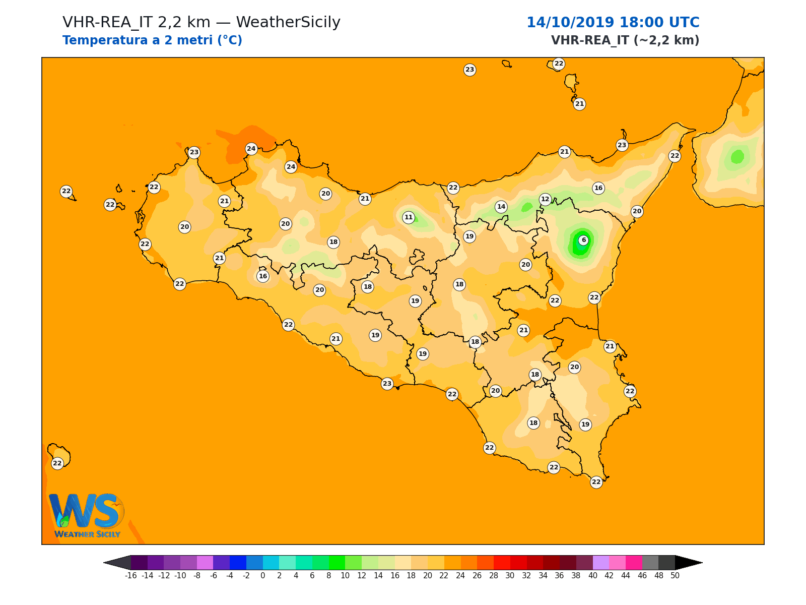 Temperatura a 2 metri · 2019101418
