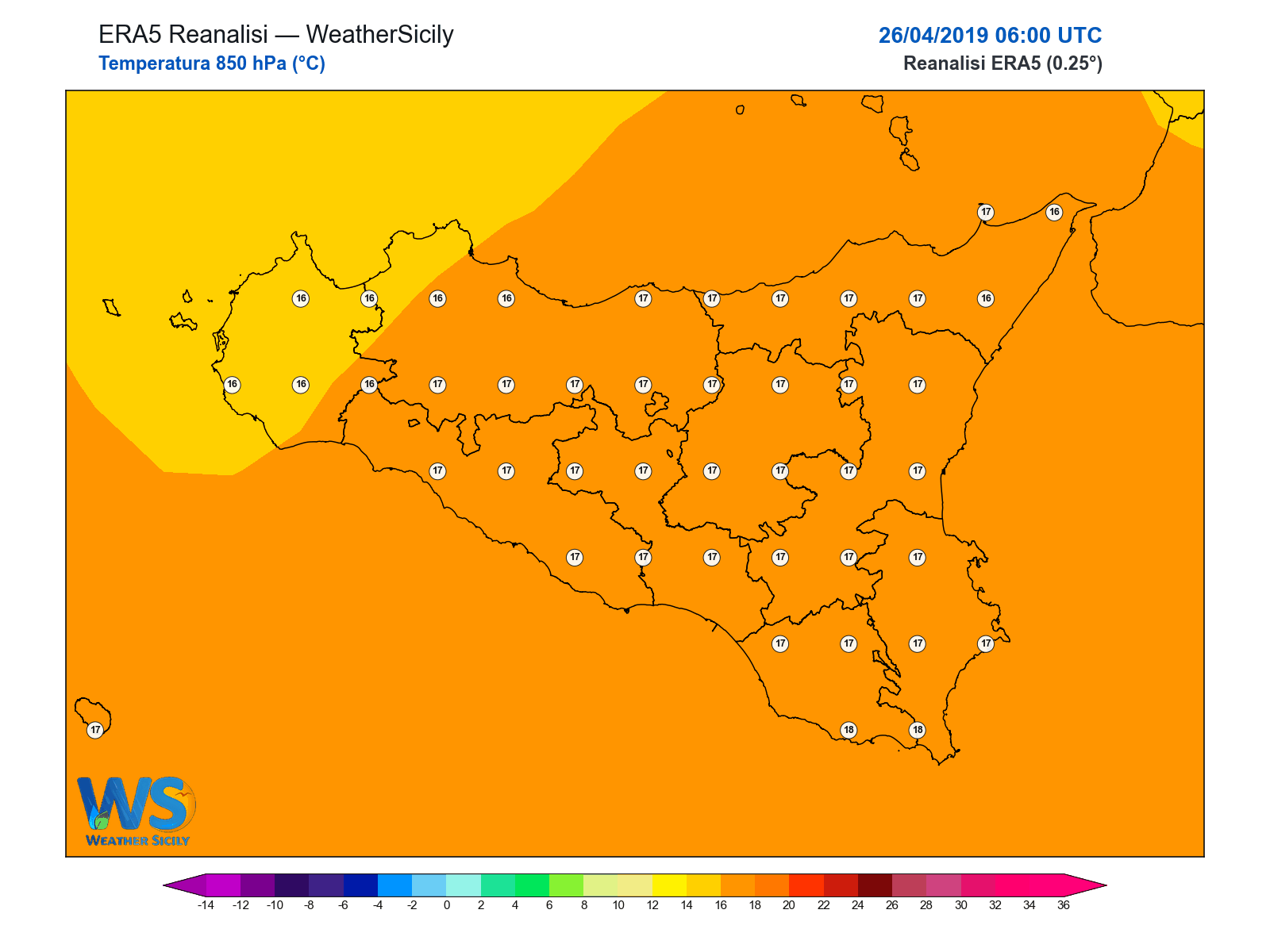 Temperatura a 850 hPa · 2019042606