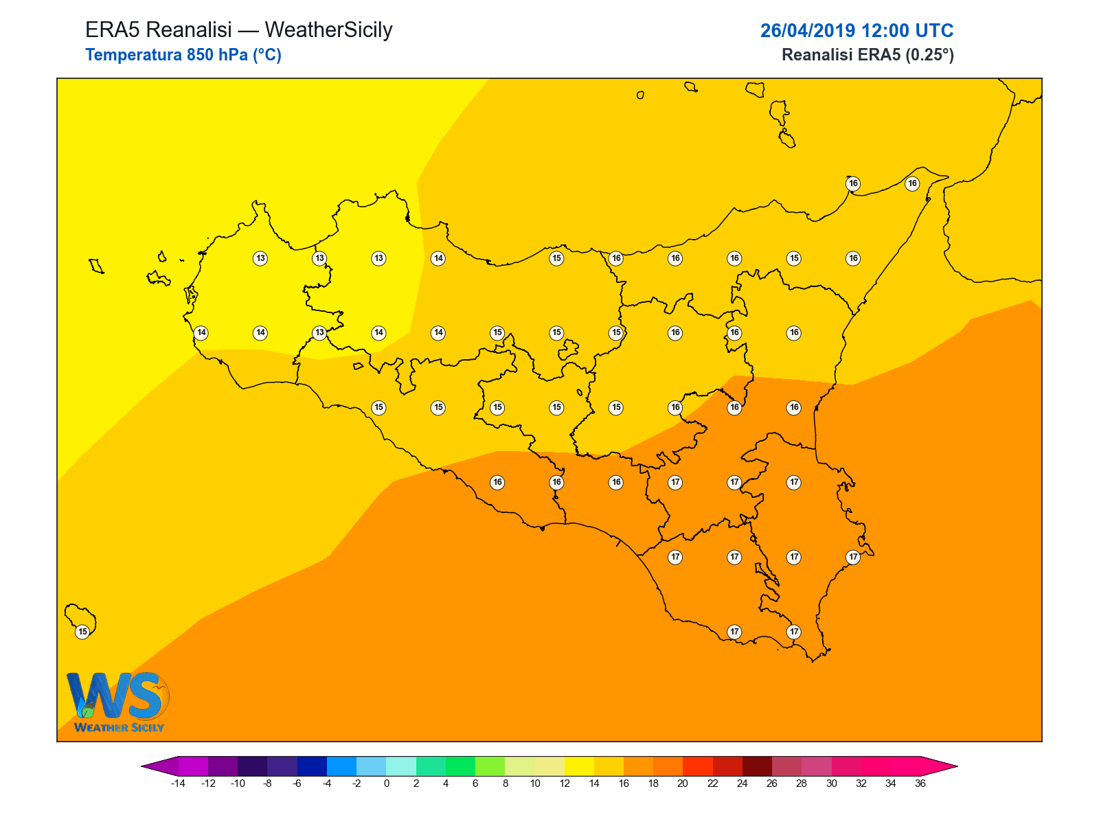 Temperatura a 850 hPa · 2019042612