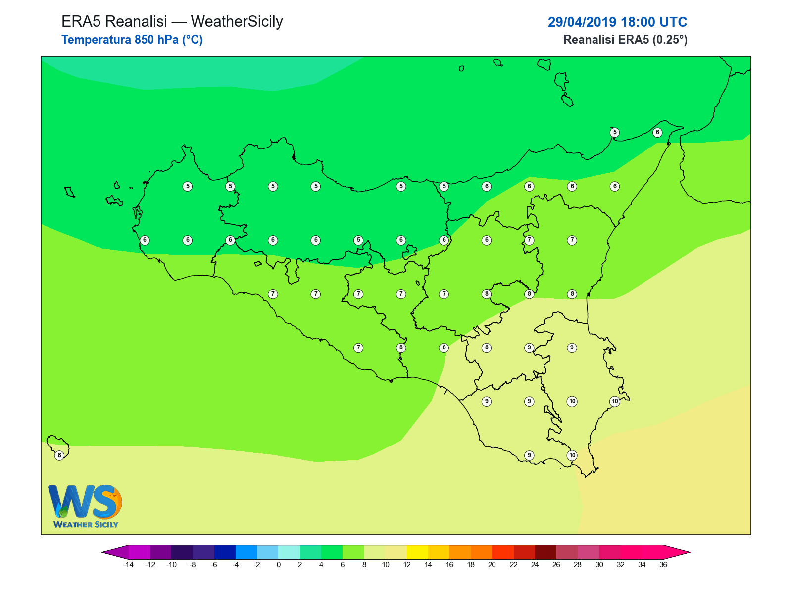 Temperatura a 850 hPa · 2019042918