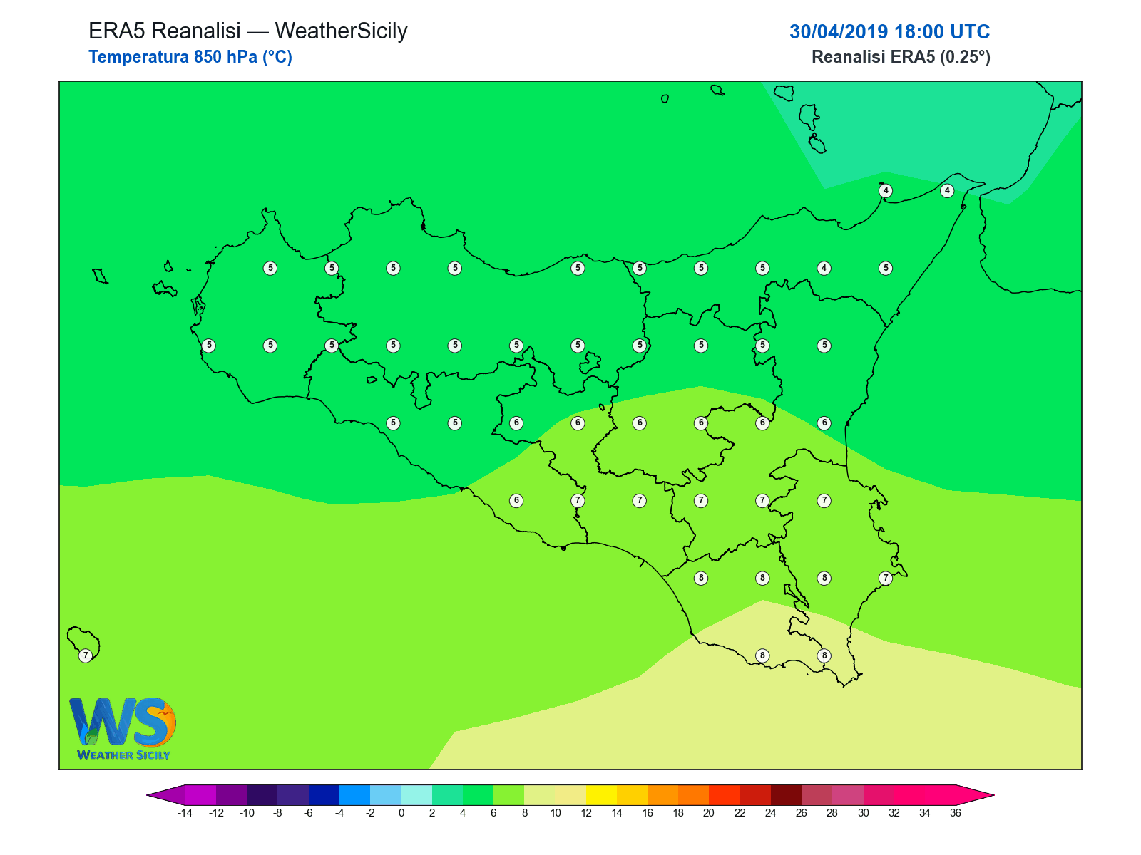 Temperatura a 850 hPa · 2019043018
