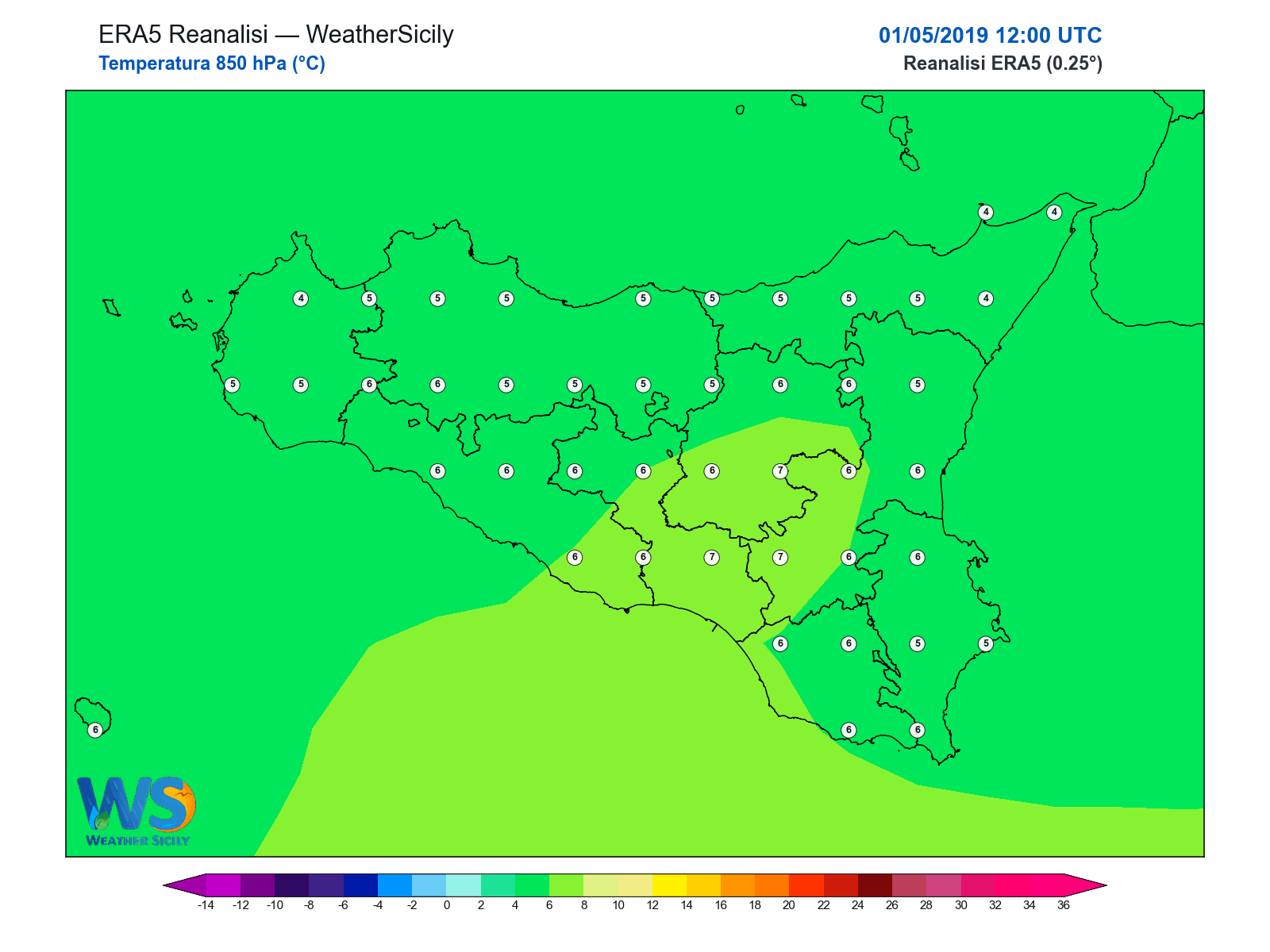 Temperatura a 850 hPa · 2019050112