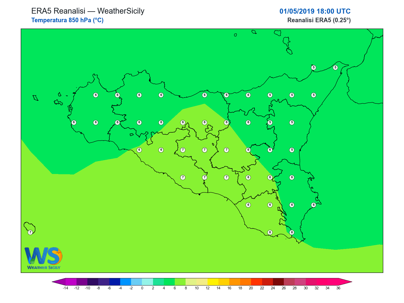 Temperatura a 850 hPa · 2019050118