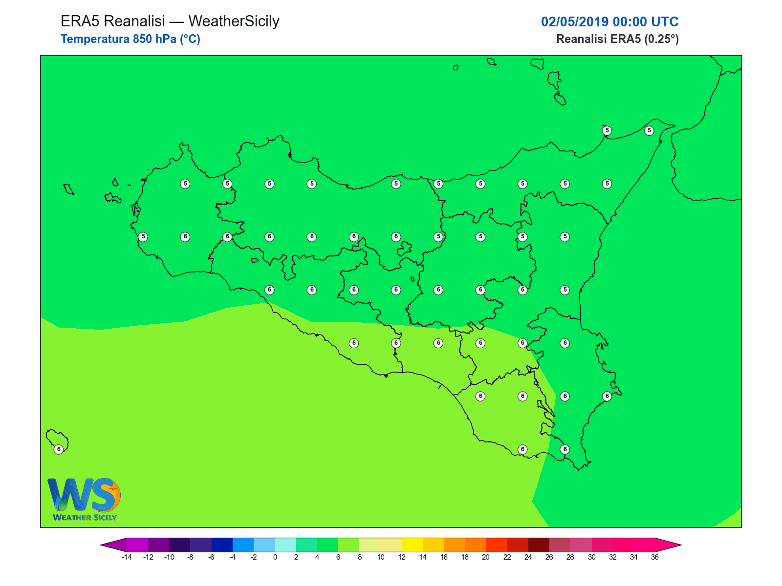 Temperatura a 850 hPa · 2019050200