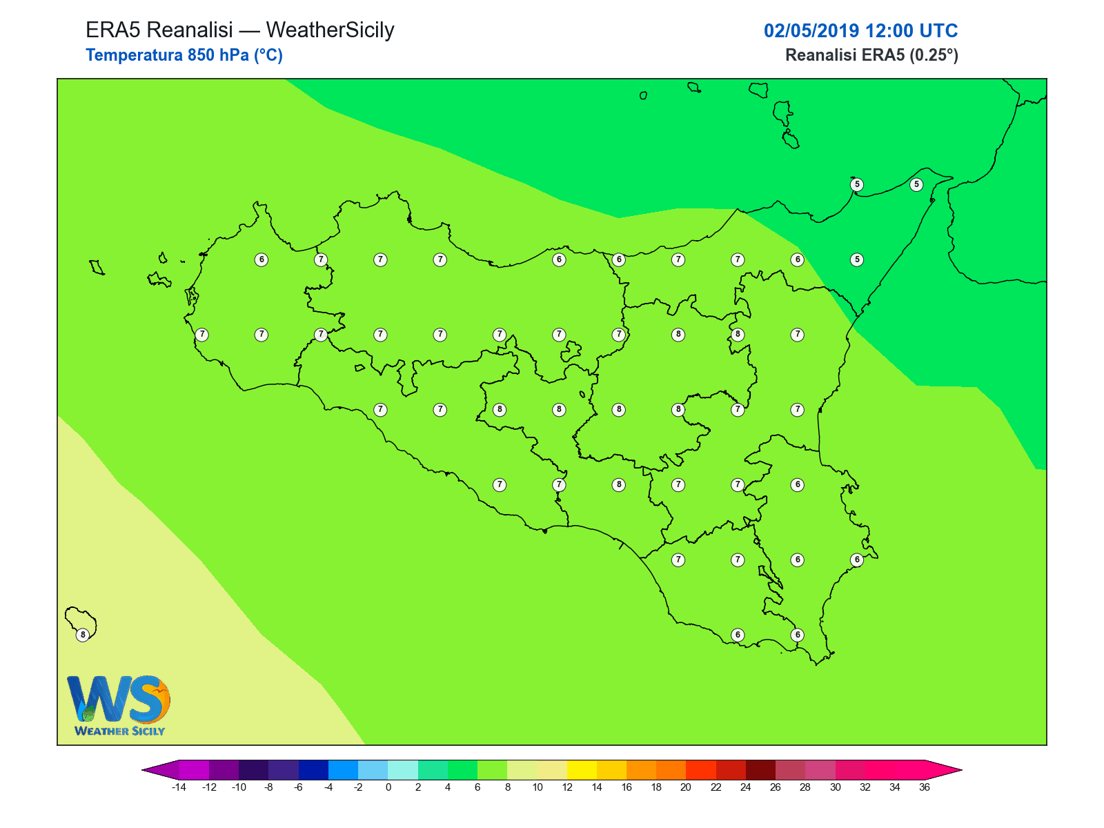 Temperatura a 850 hPa · 2019050212