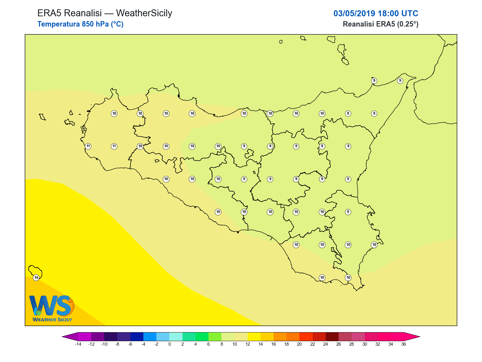 Temperatura a 850 hPa · 2019050318