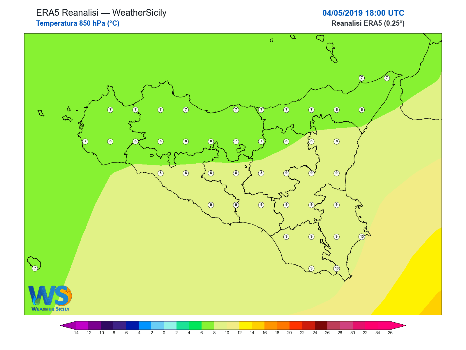 Temperatura a 850 hPa · 2019050418
