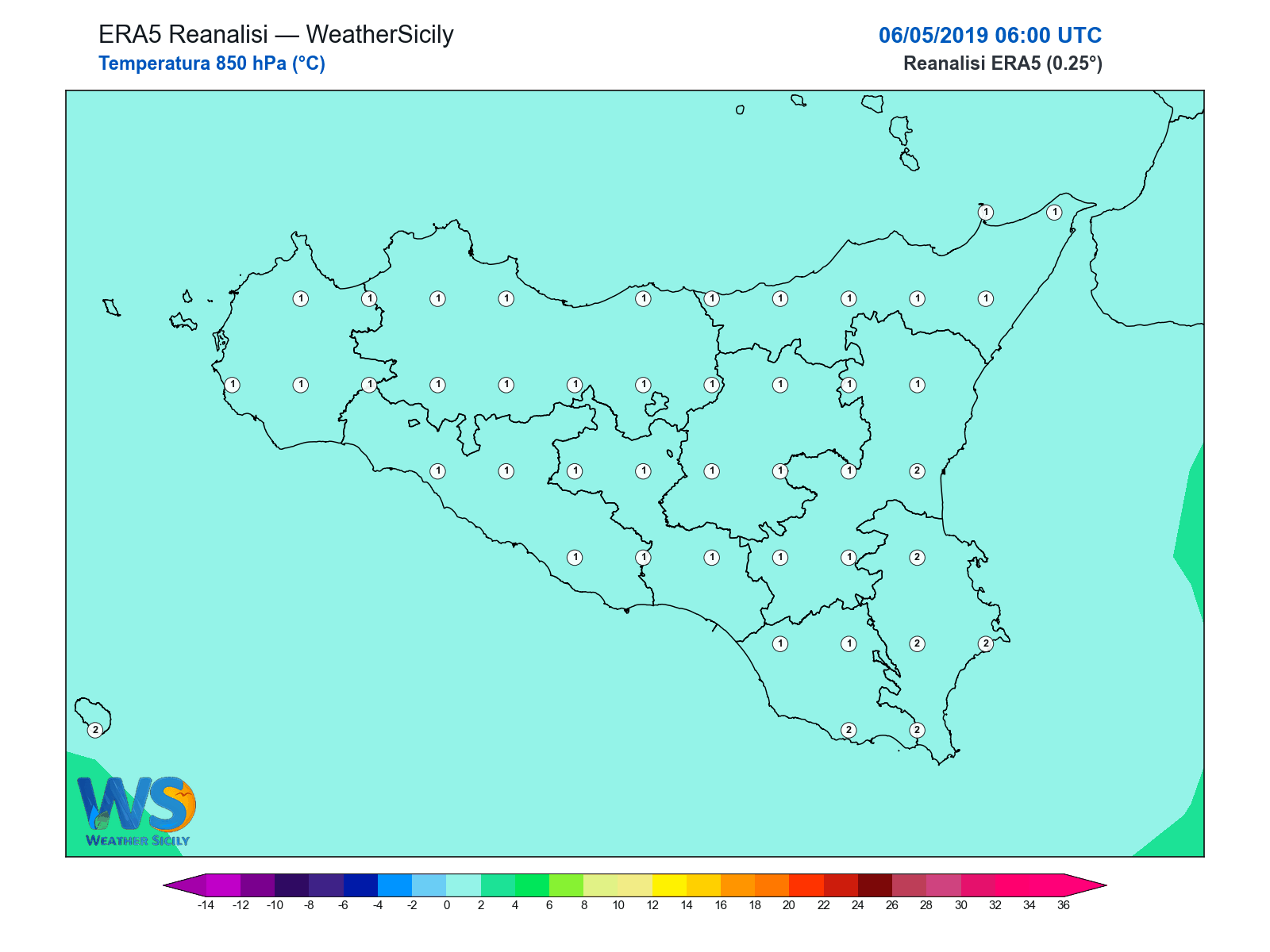 Temperatura a 850 hPa · 2019050606