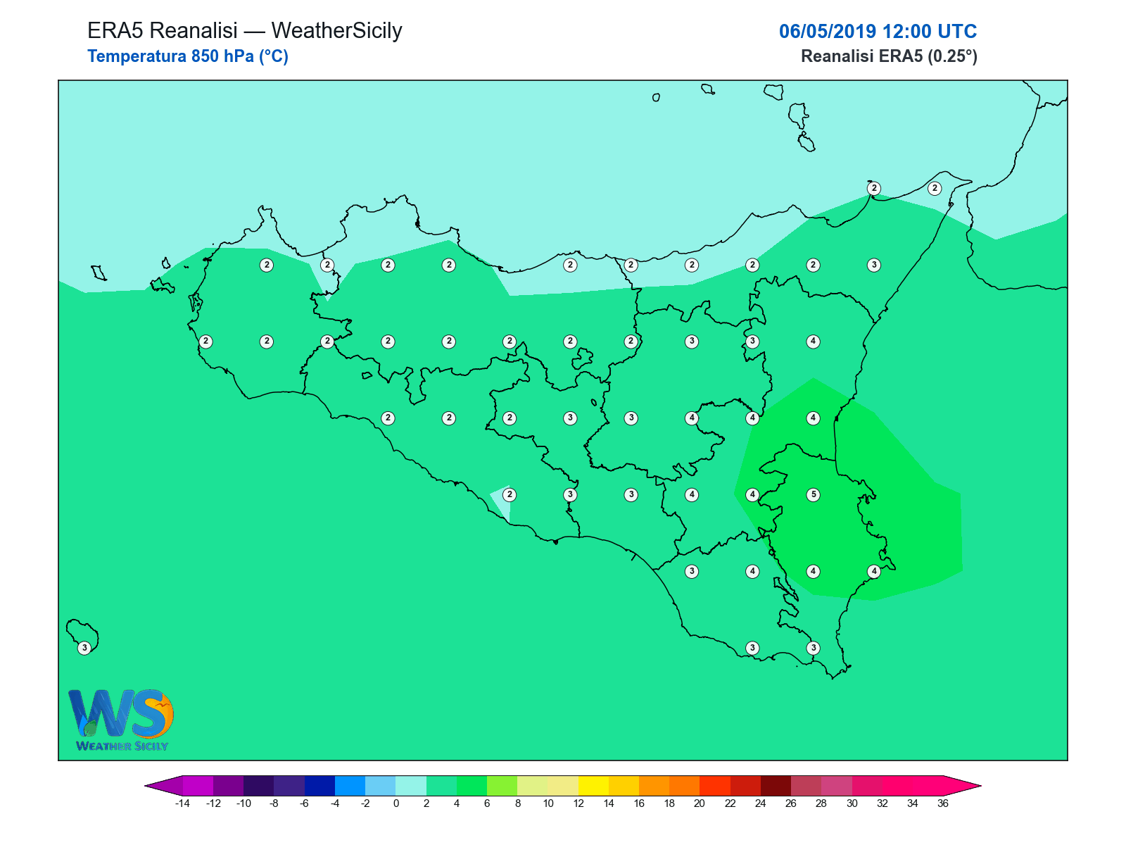 Temperatura a 850 hPa · 2019050612