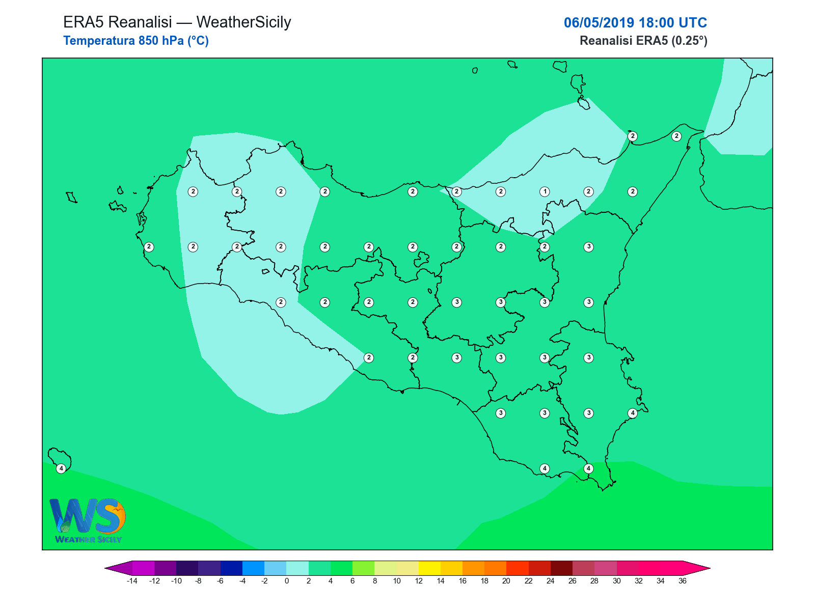 Temperatura a 850 hPa · 2019050618