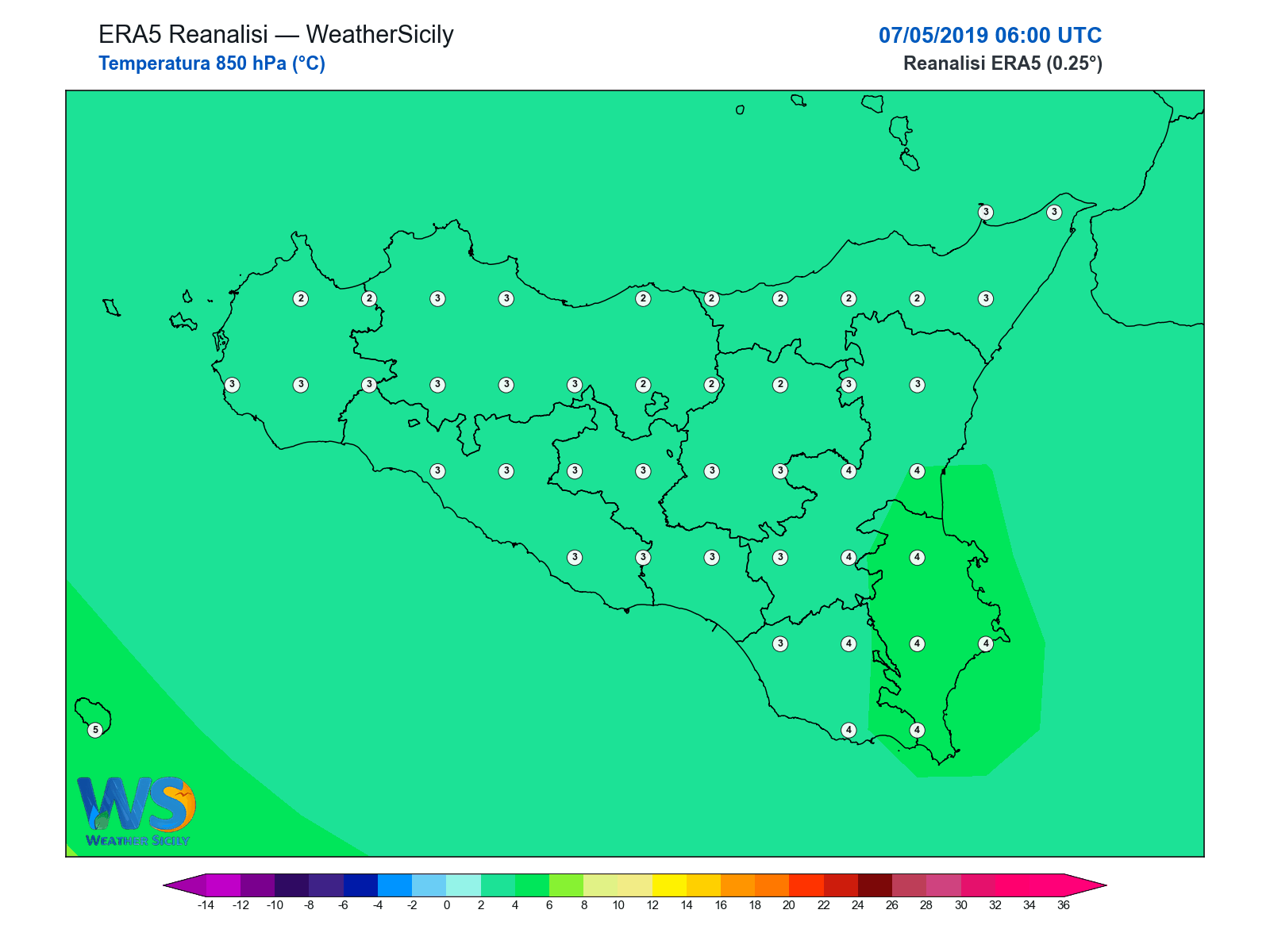 Temperatura a 850 hPa · 2019050706