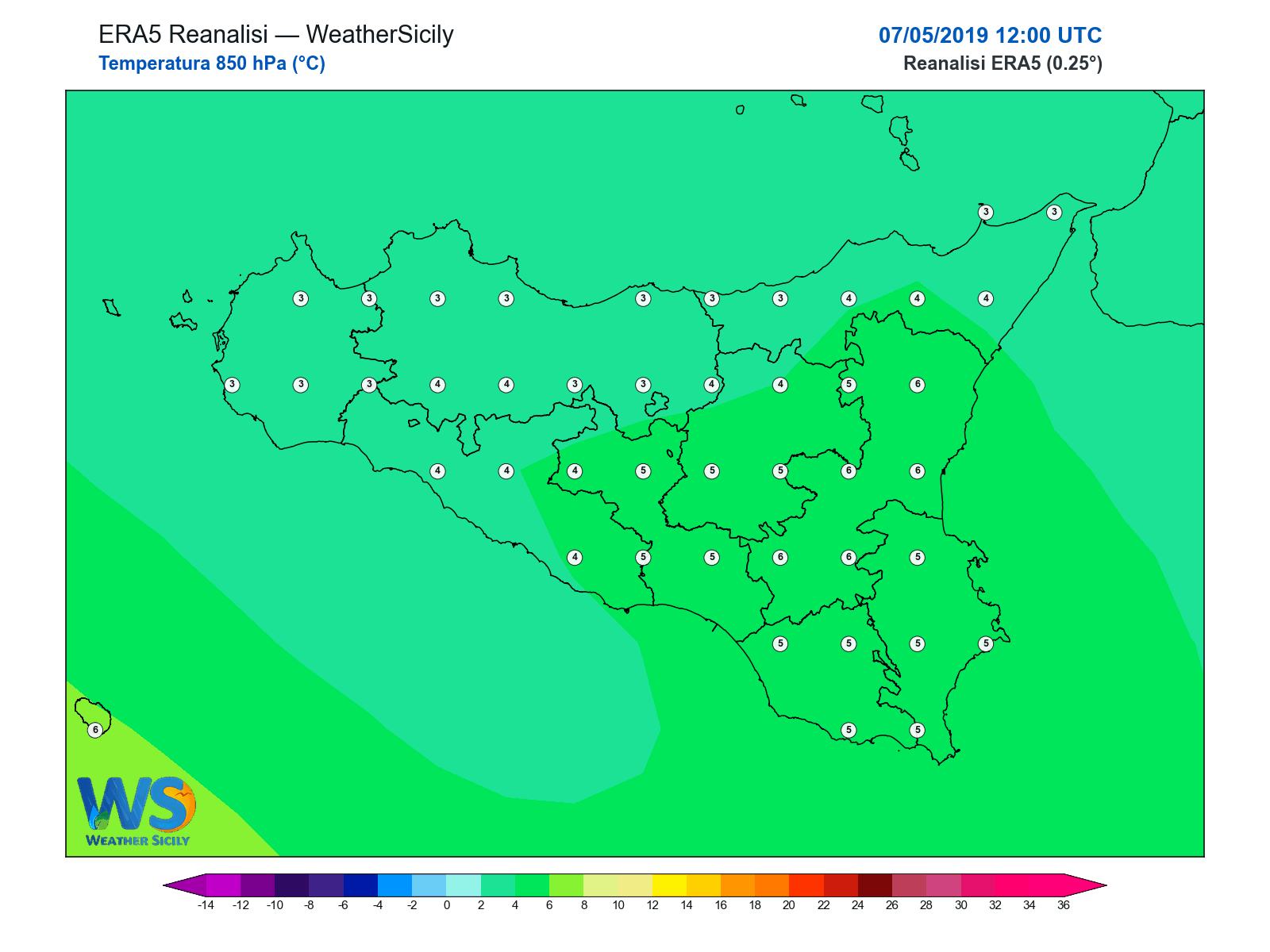 Temperatura a 850 hPa · 2019050712