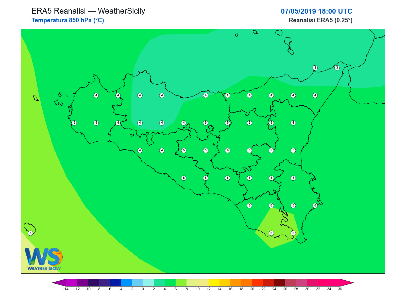 Temperatura a 850 hPa · 2019050718
