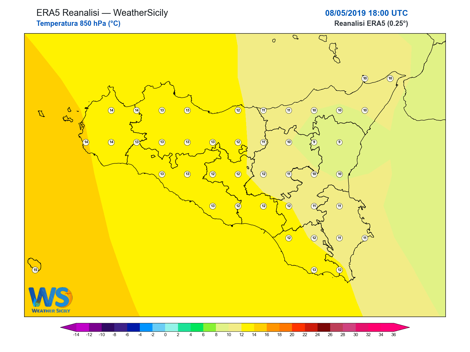 Temperatura a 850 hPa · 2019050818