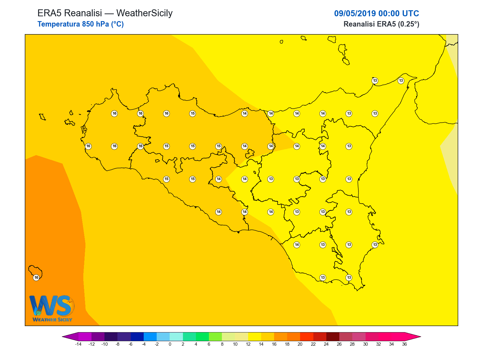 Temperatura a 850 hPa · 2019050900