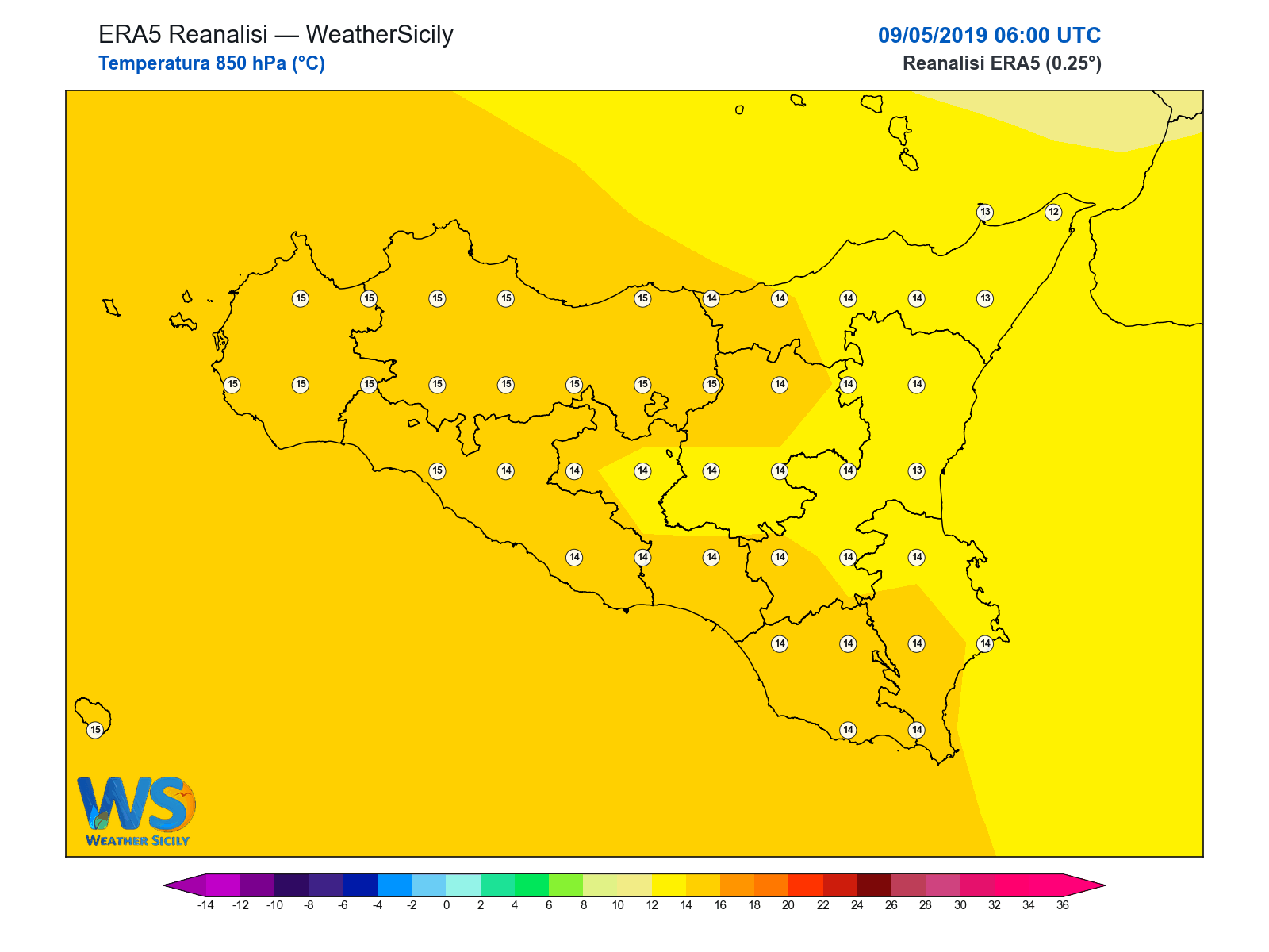Temperatura a 850 hPa · 2019050906