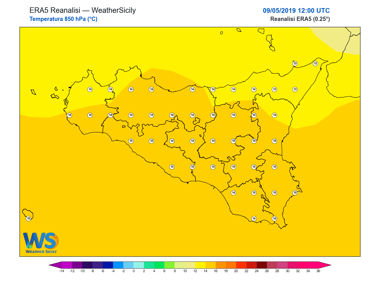 Temperatura a 850 hPa · 2019050912