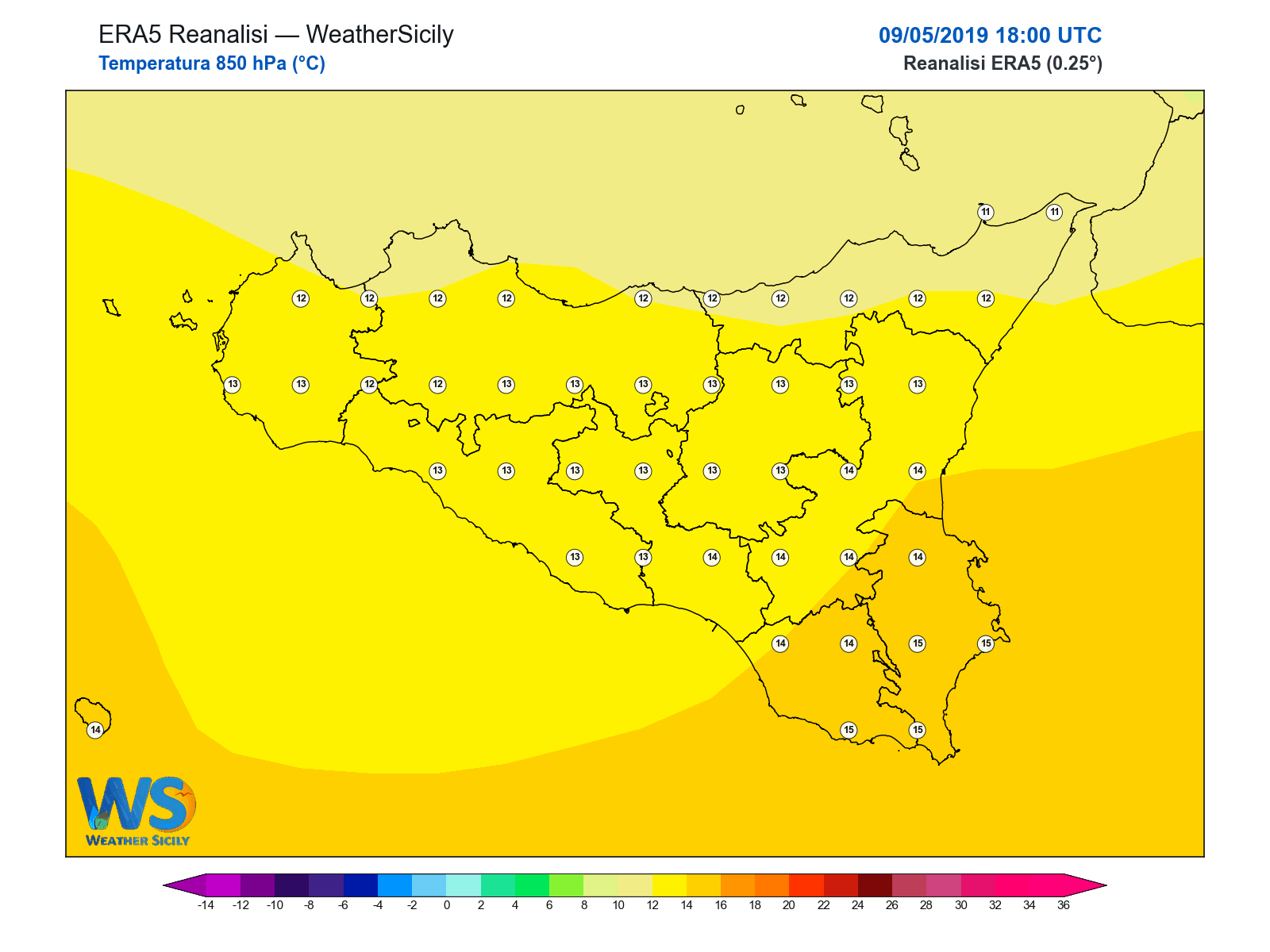 Temperatura a 850 hPa · 2019050918