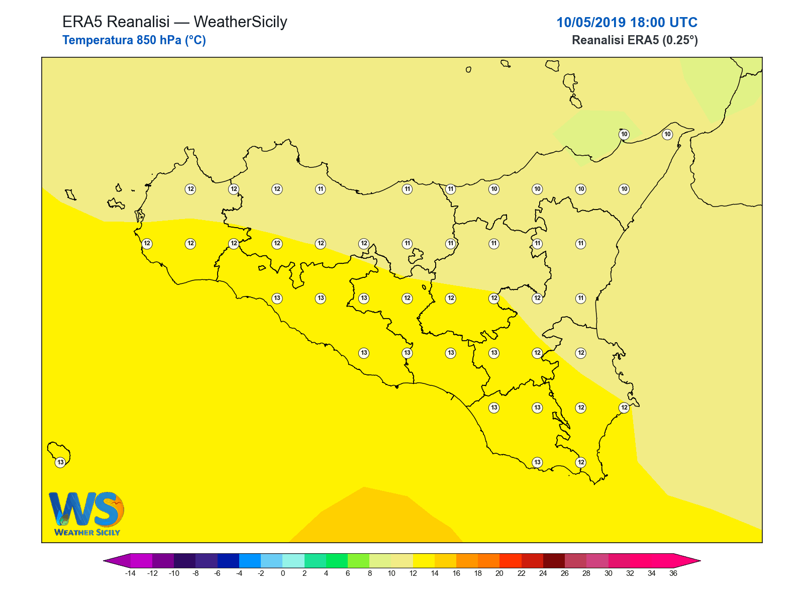 Temperatura a 850 hPa · 2019051018