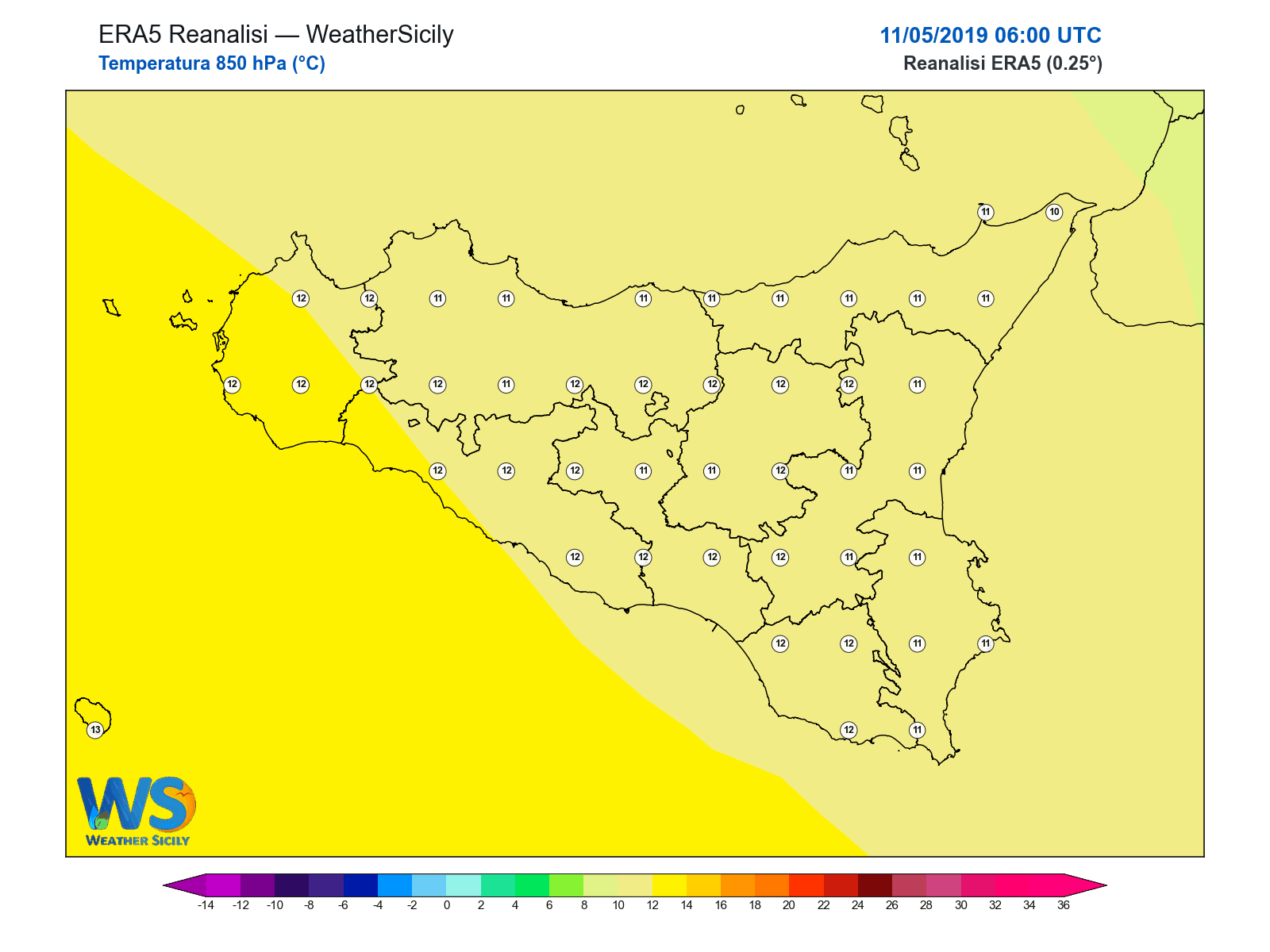 Temperatura a 850 hPa · 2019051106