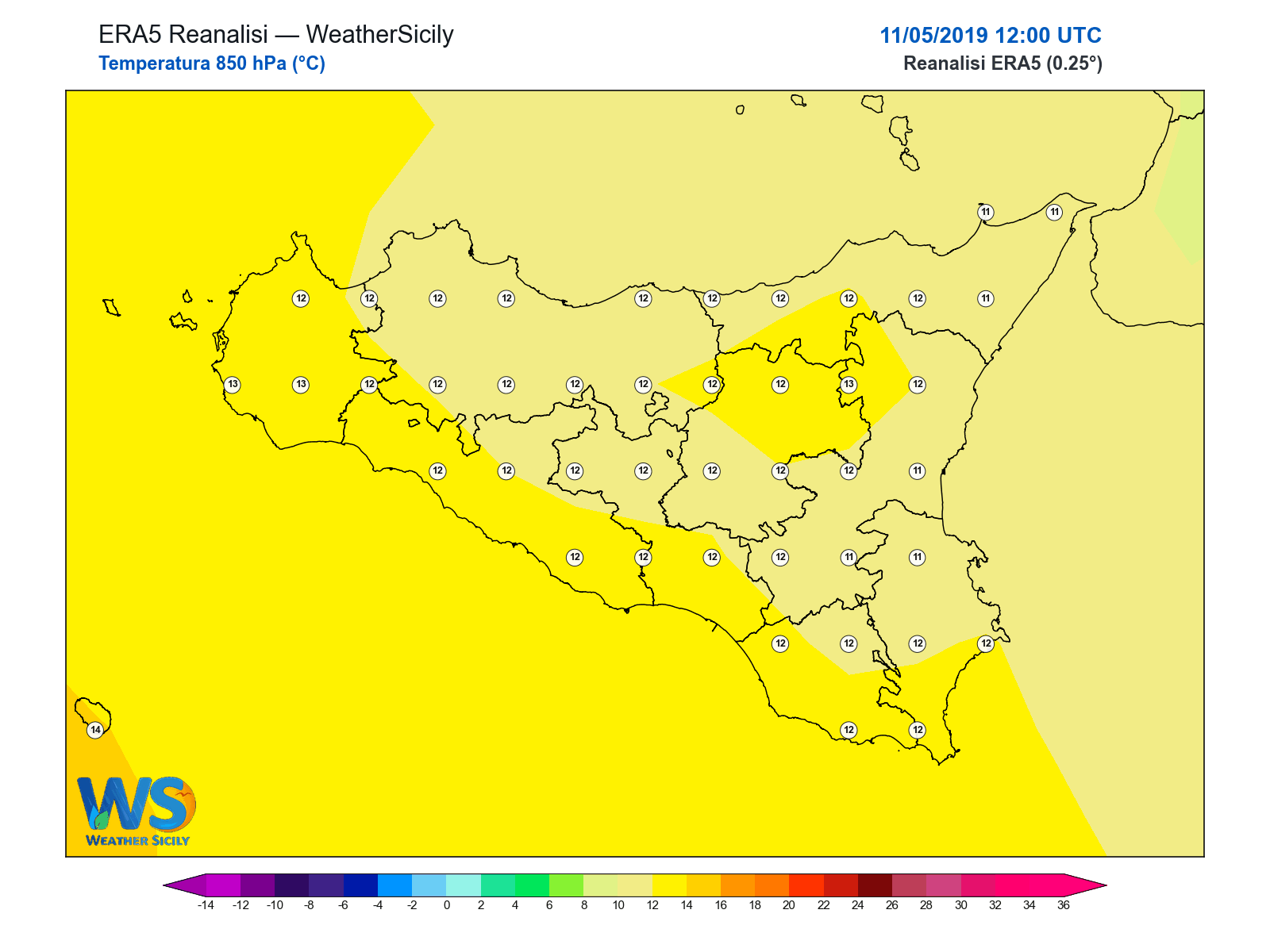Temperatura a 850 hPa · 2019051112