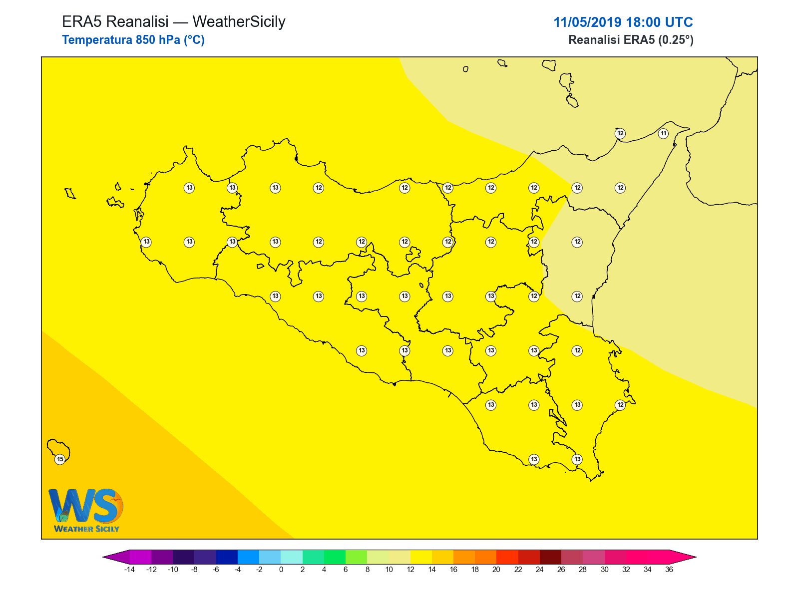 Temperatura a 850 hPa · 2019051118