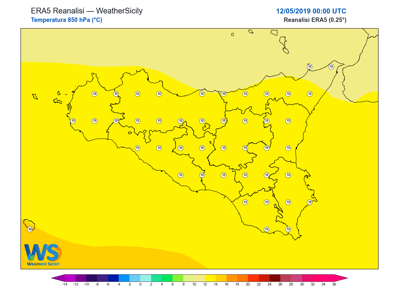 Temperatura a 850 hPa · 2019051200