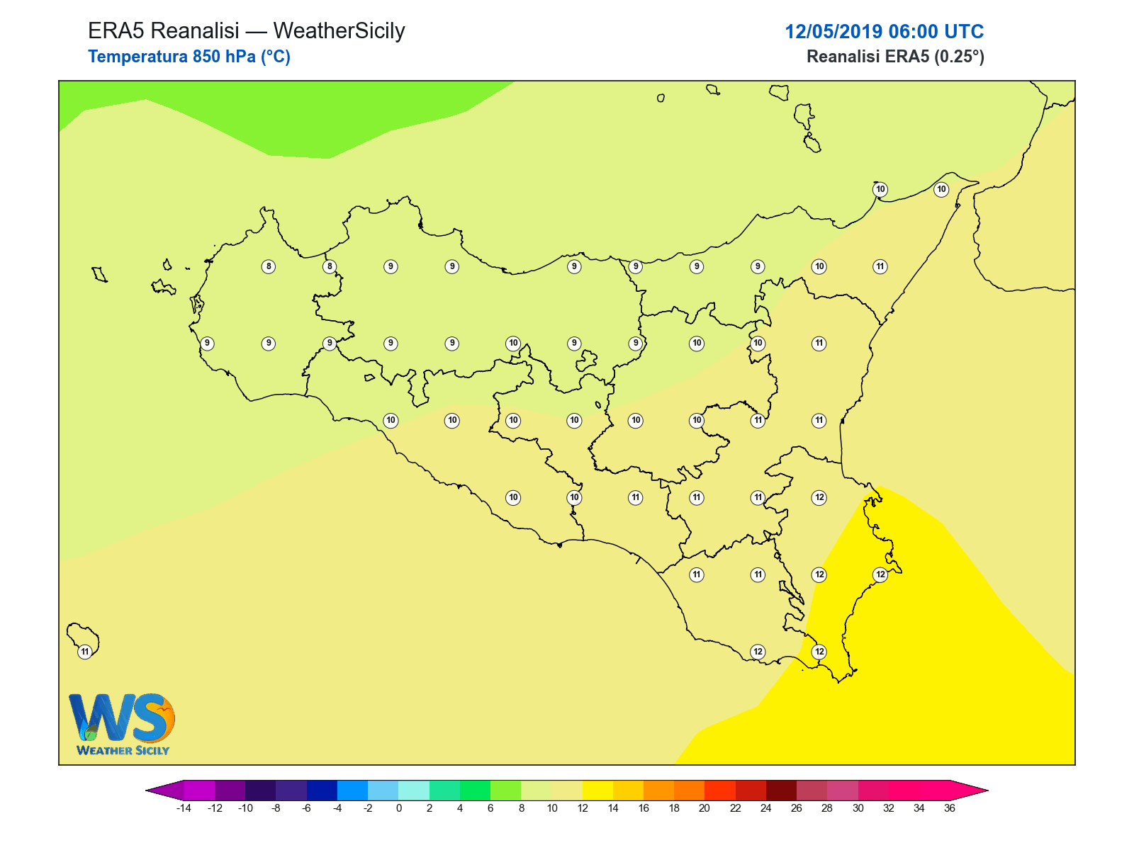 Temperatura a 850 hPa · 2019051206