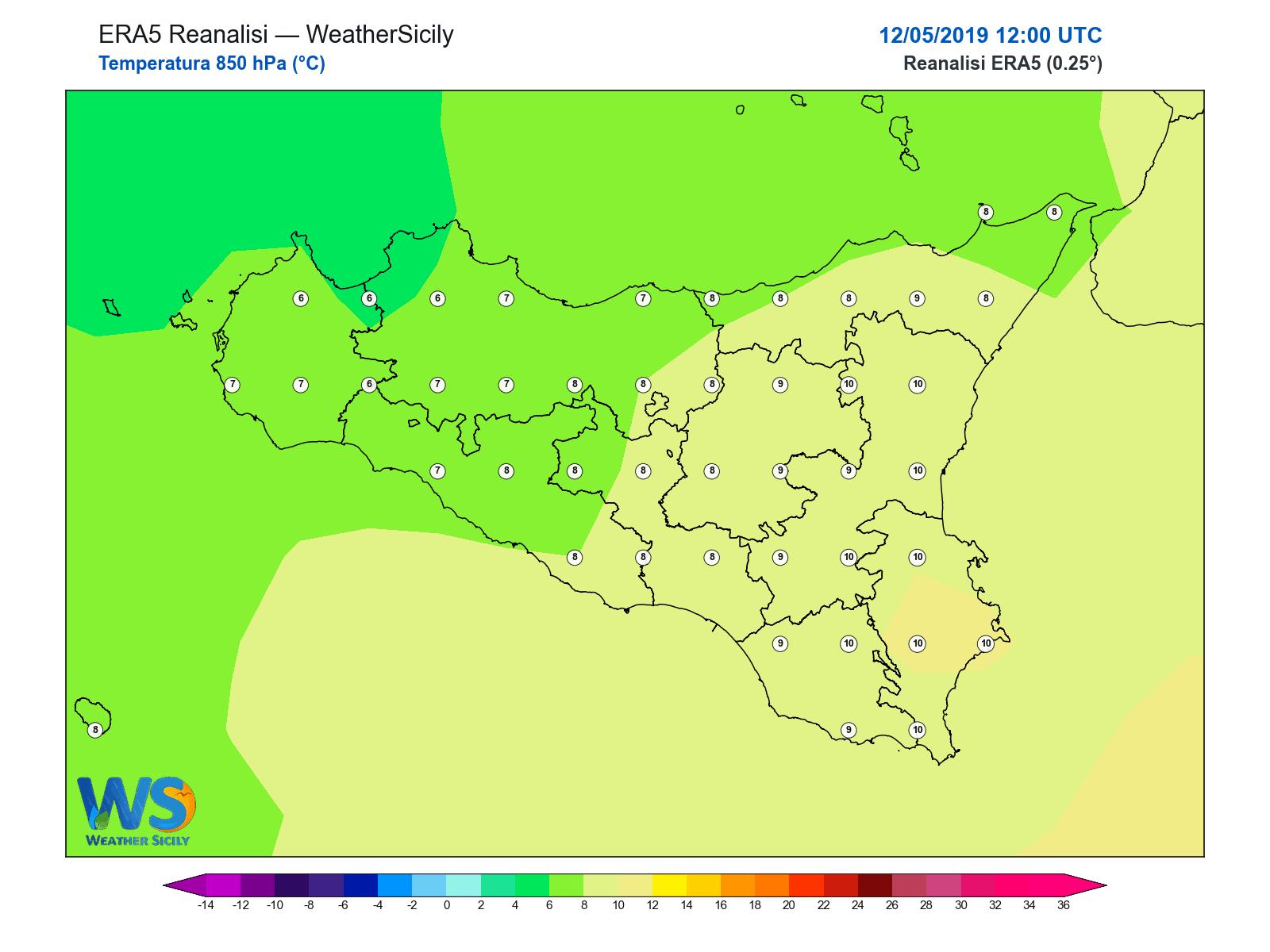 Temperatura a 850 hPa · 2019051212