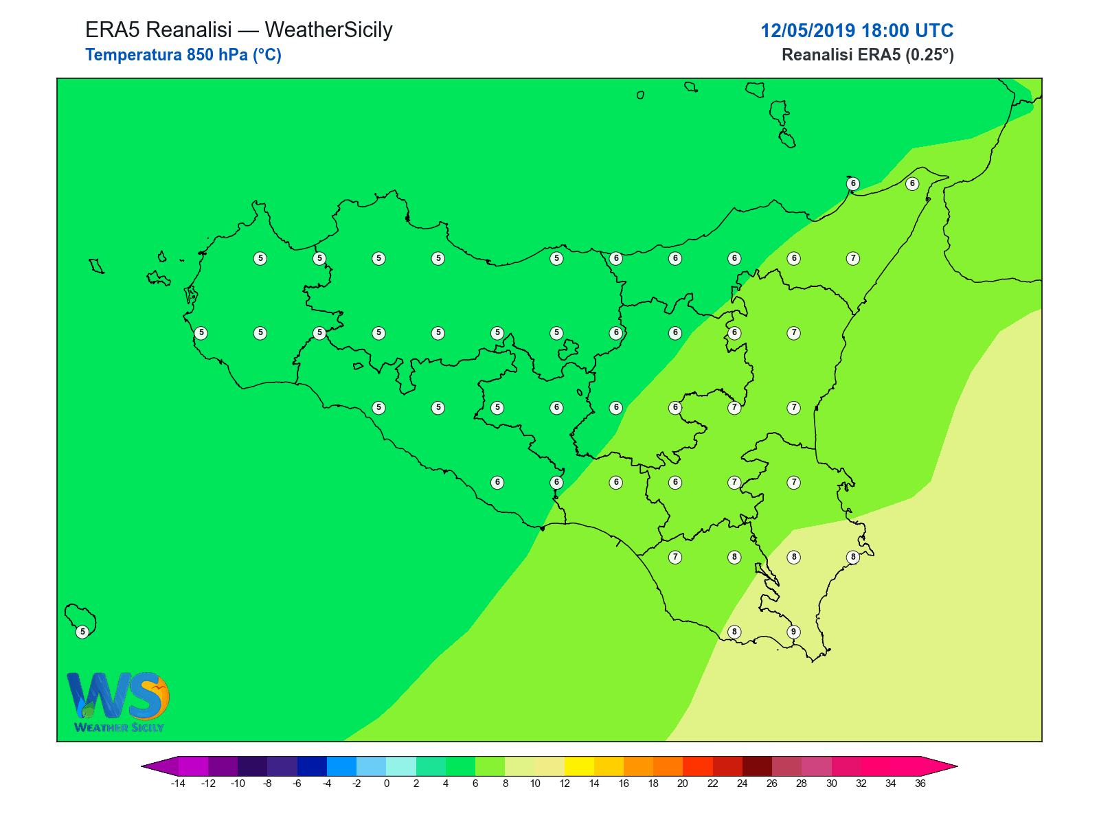 Temperatura a 850 hPa · 2019051218